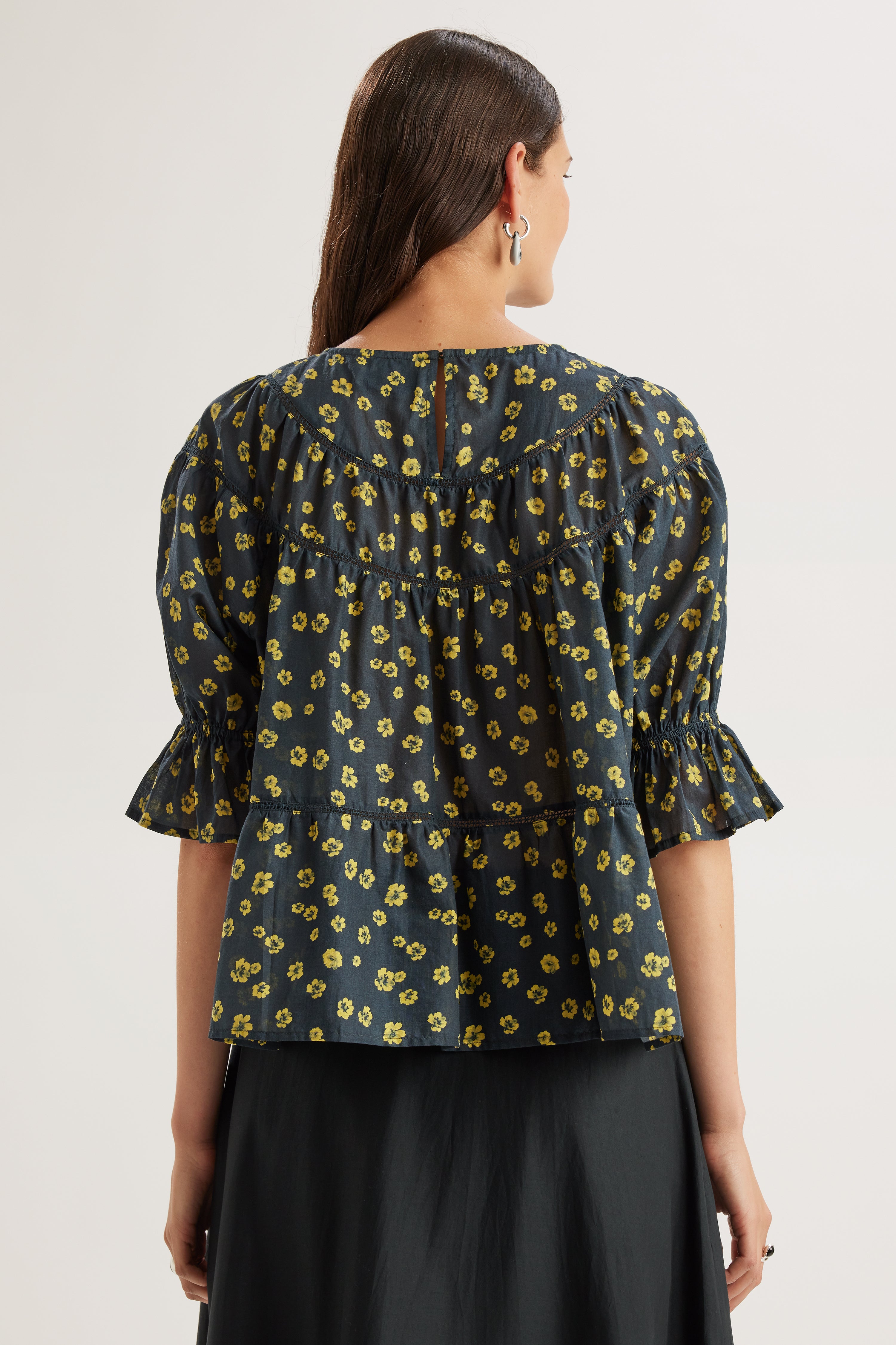 Sol Top in Lemon Navy Floral Print