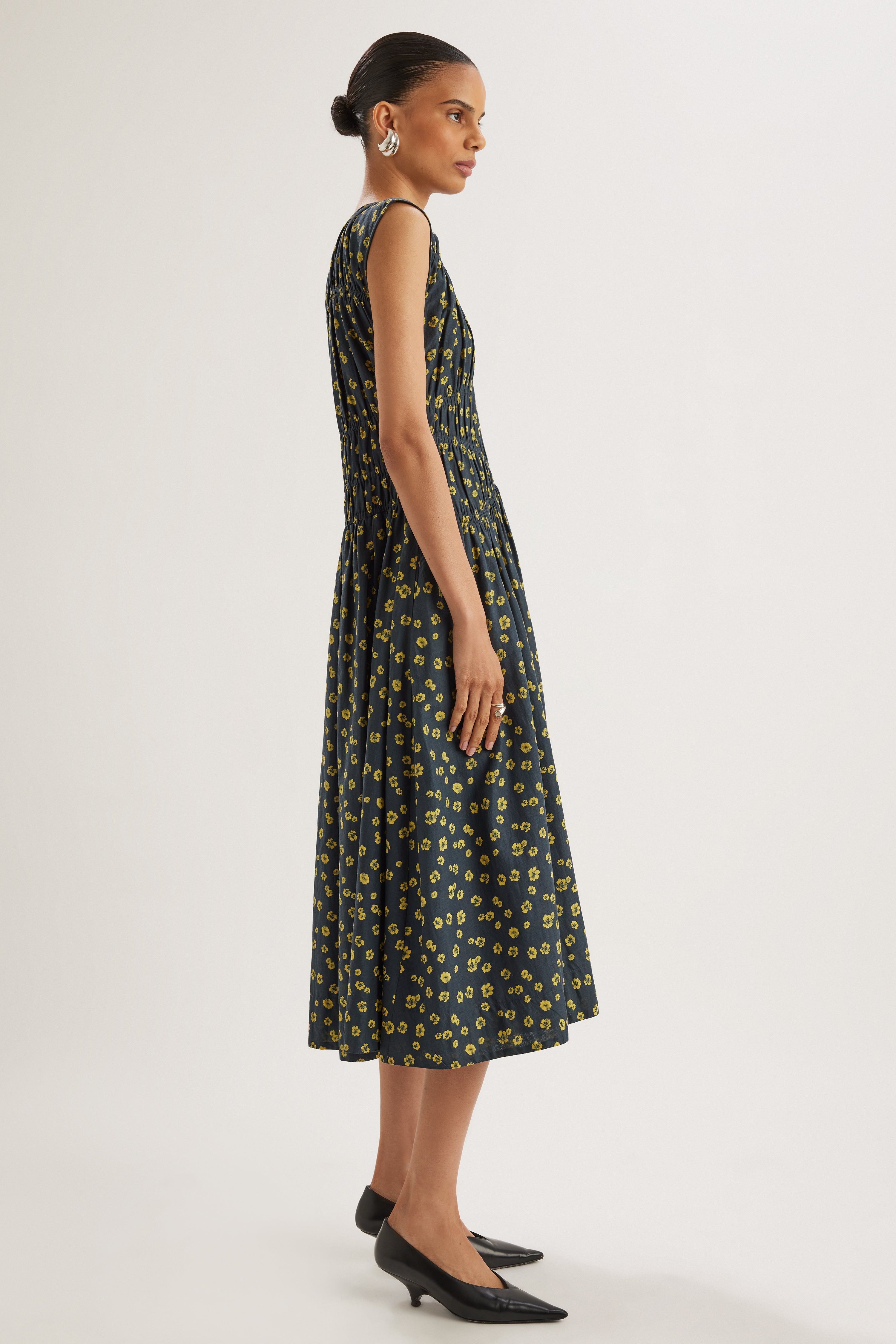 Villard Dress in Lemon Navy Floral Print