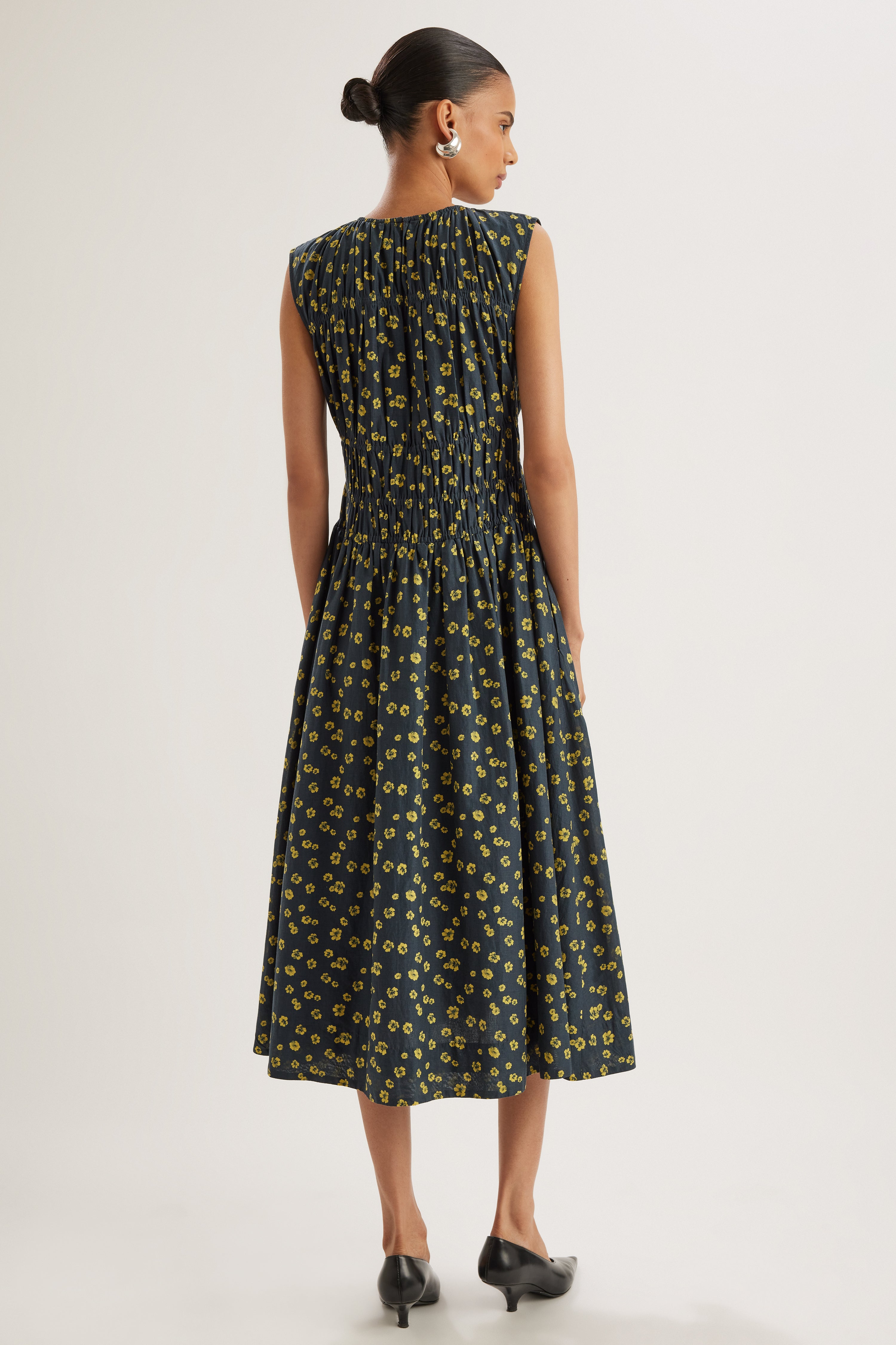 Villard Dress in Lemon Navy Floral Print