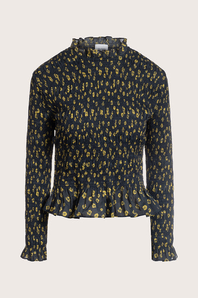 Norra Top in Lemon Navy Floral Print