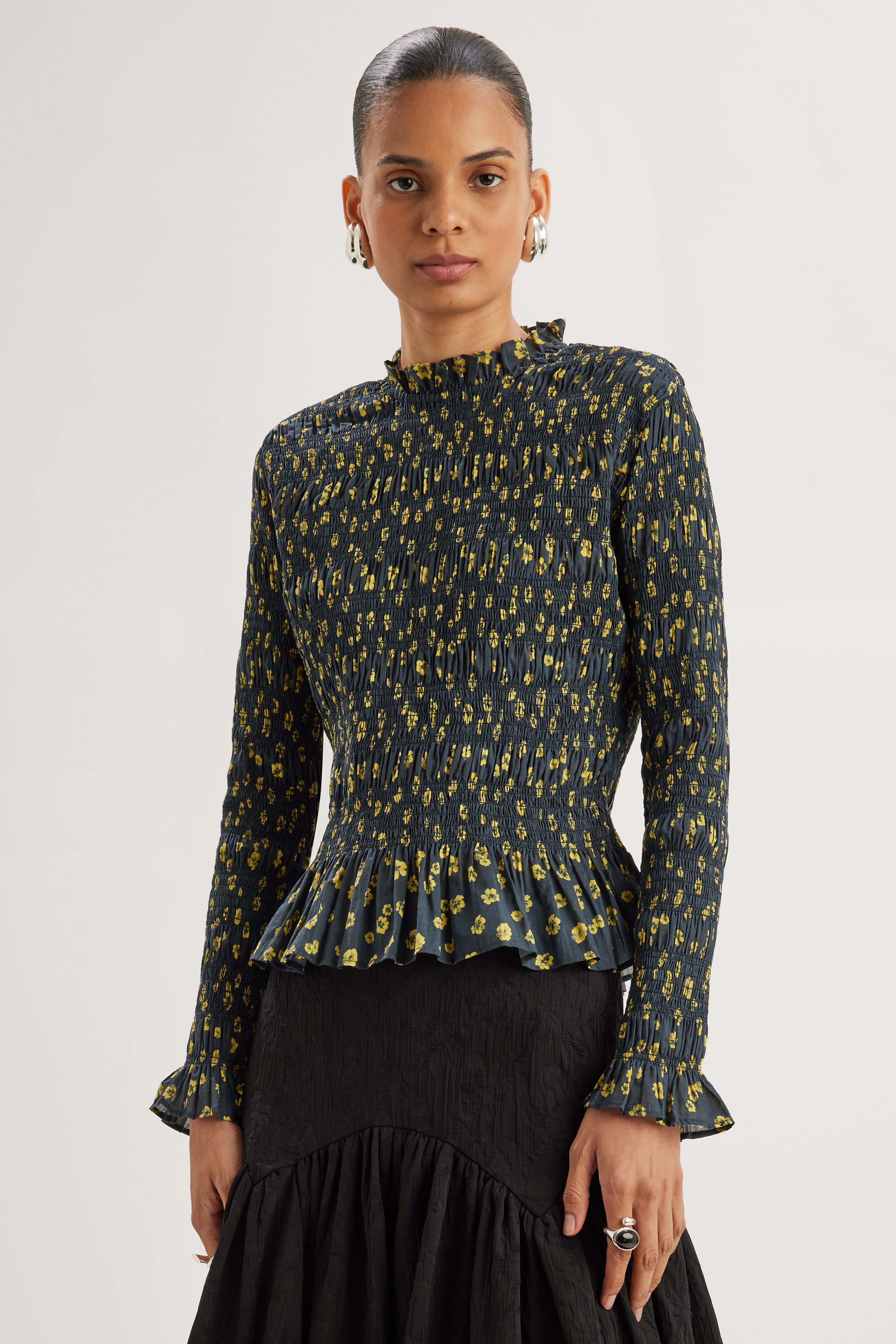 Norra Top in Lemon Navy Floral Print