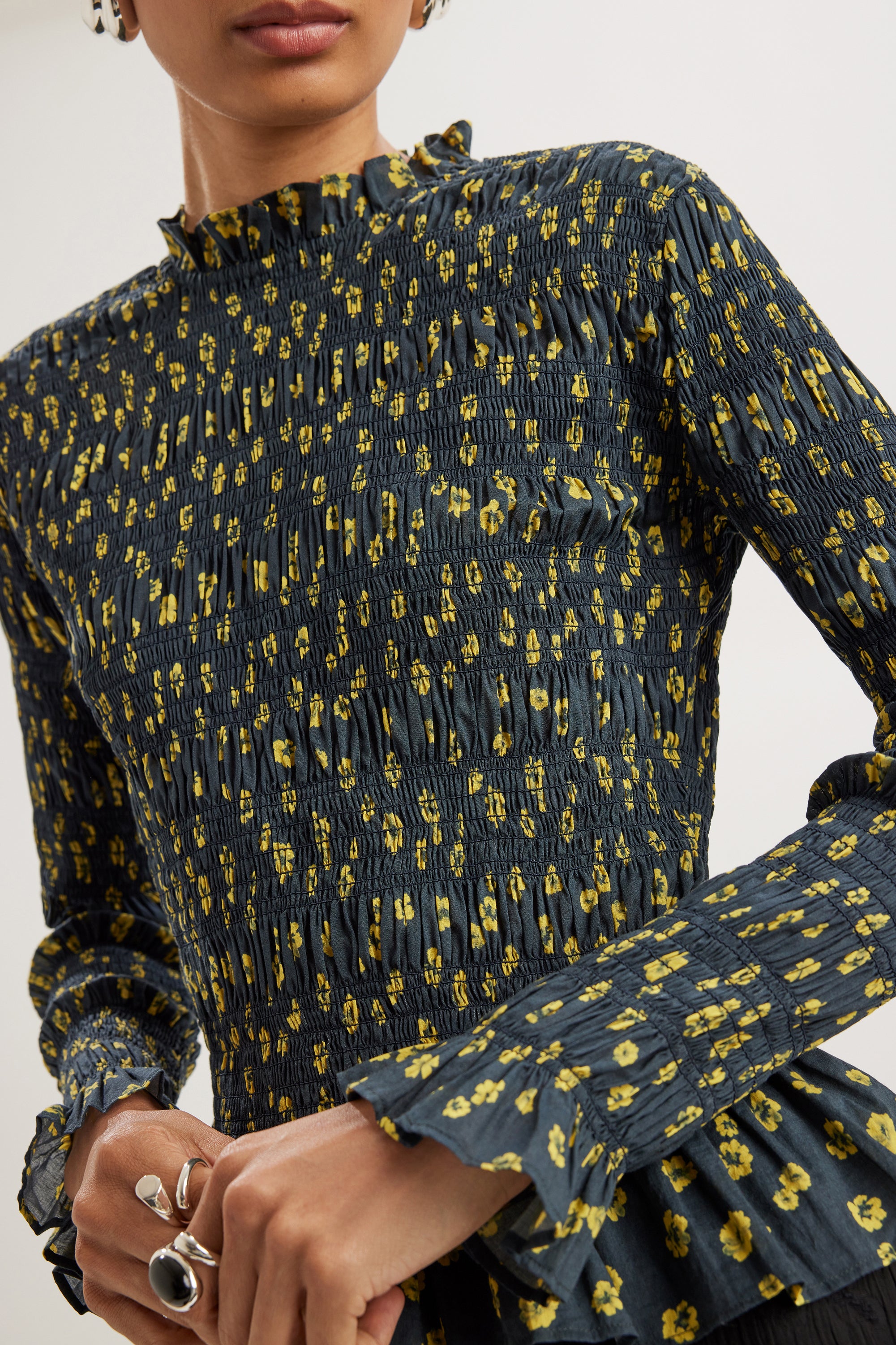 Norra Top in Lemon Navy Floral Print