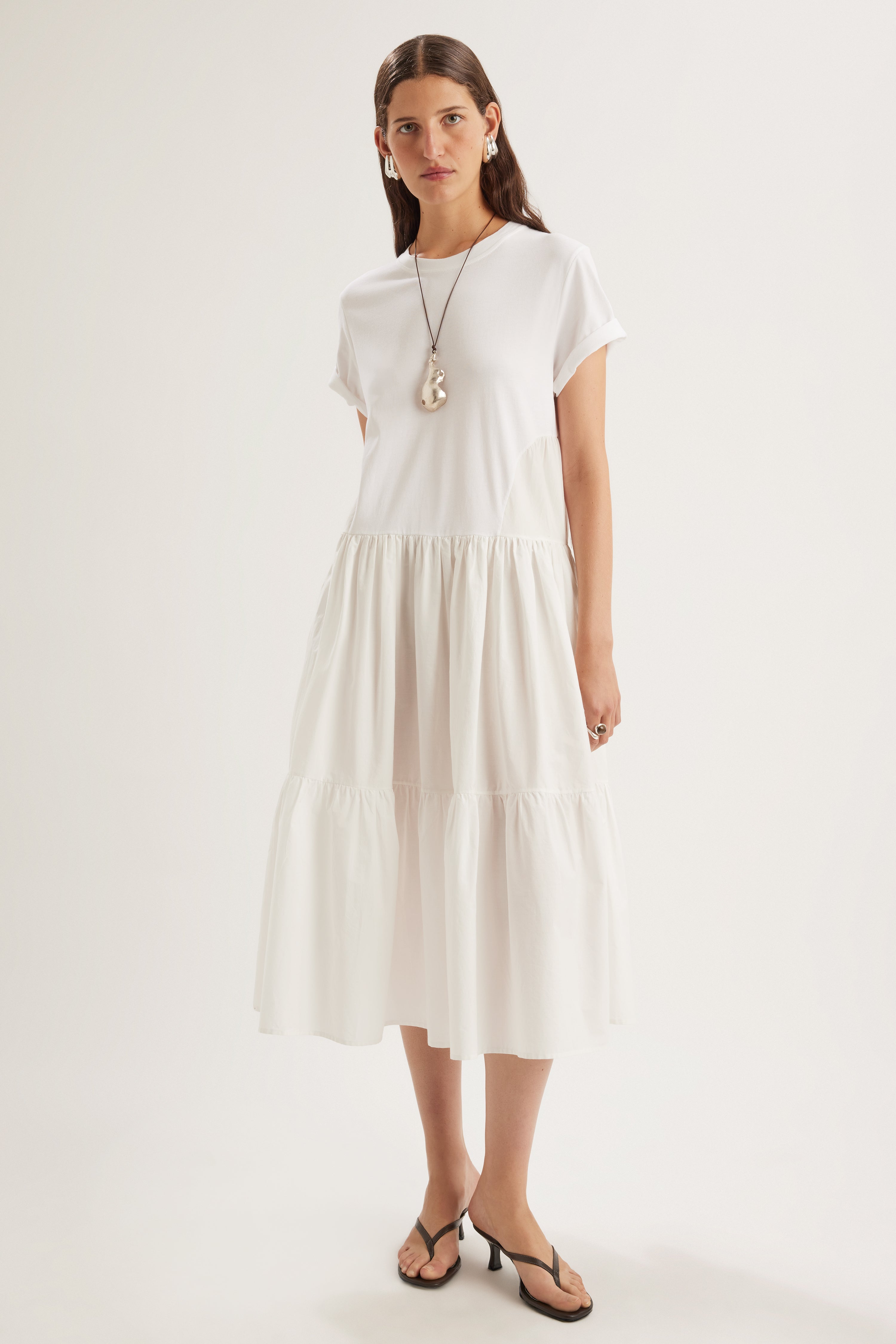 【Merlette】 IRENE コットンジャージー ティアードドッキングワンピ Irene Dress in White