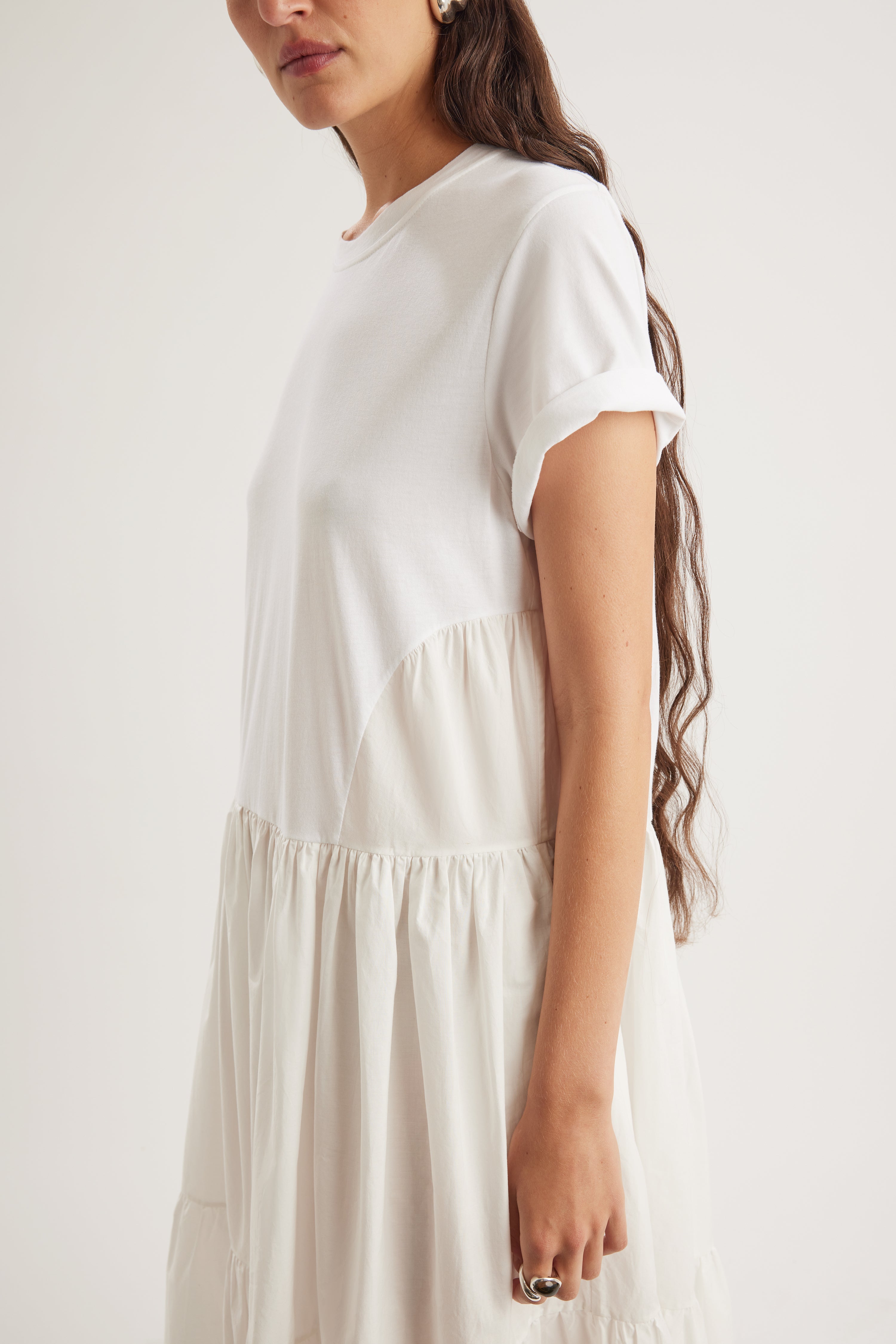 【Merlette】 IRENE コットンジャージー ティアードドッキングワンピ Irene Dress in White