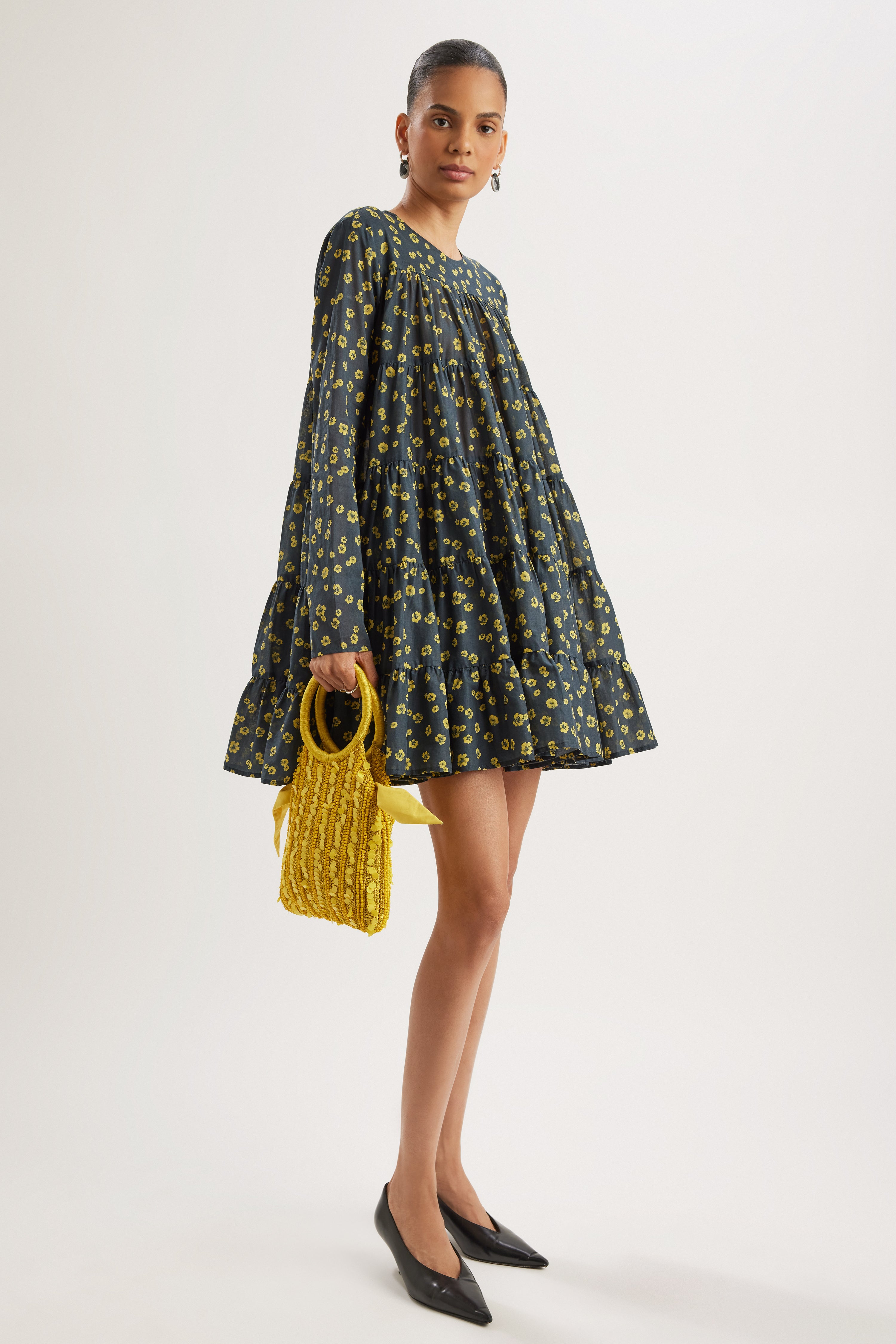 Soliman Dress in Lemon Navy Floral Print