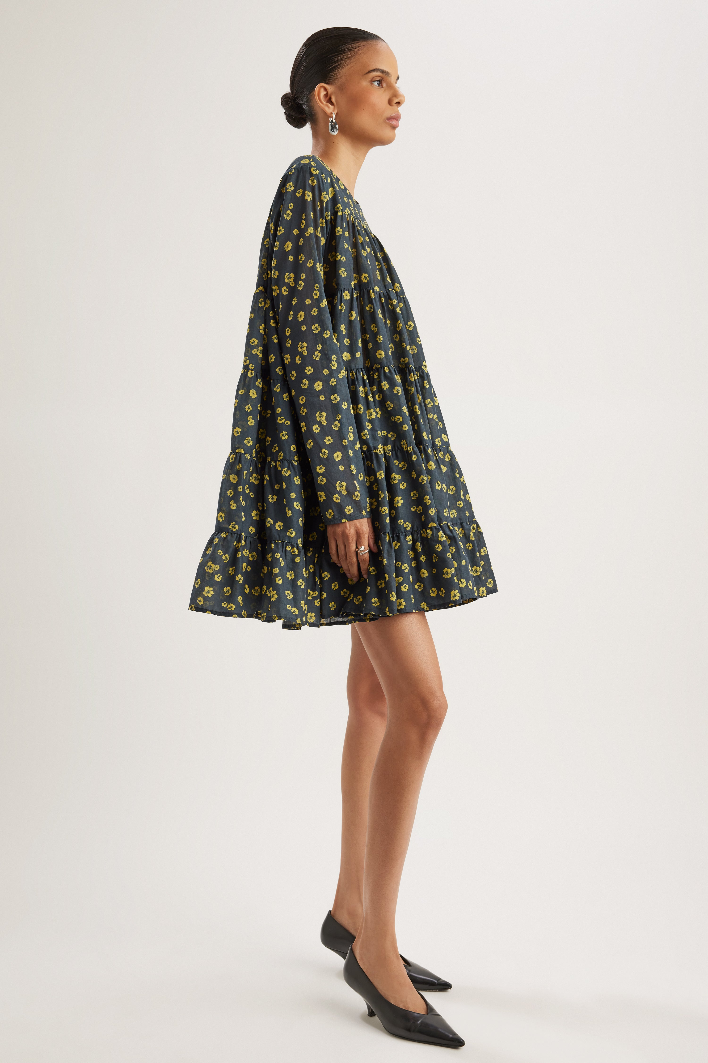 Soliman Dress in Lemon Navy Floral Print