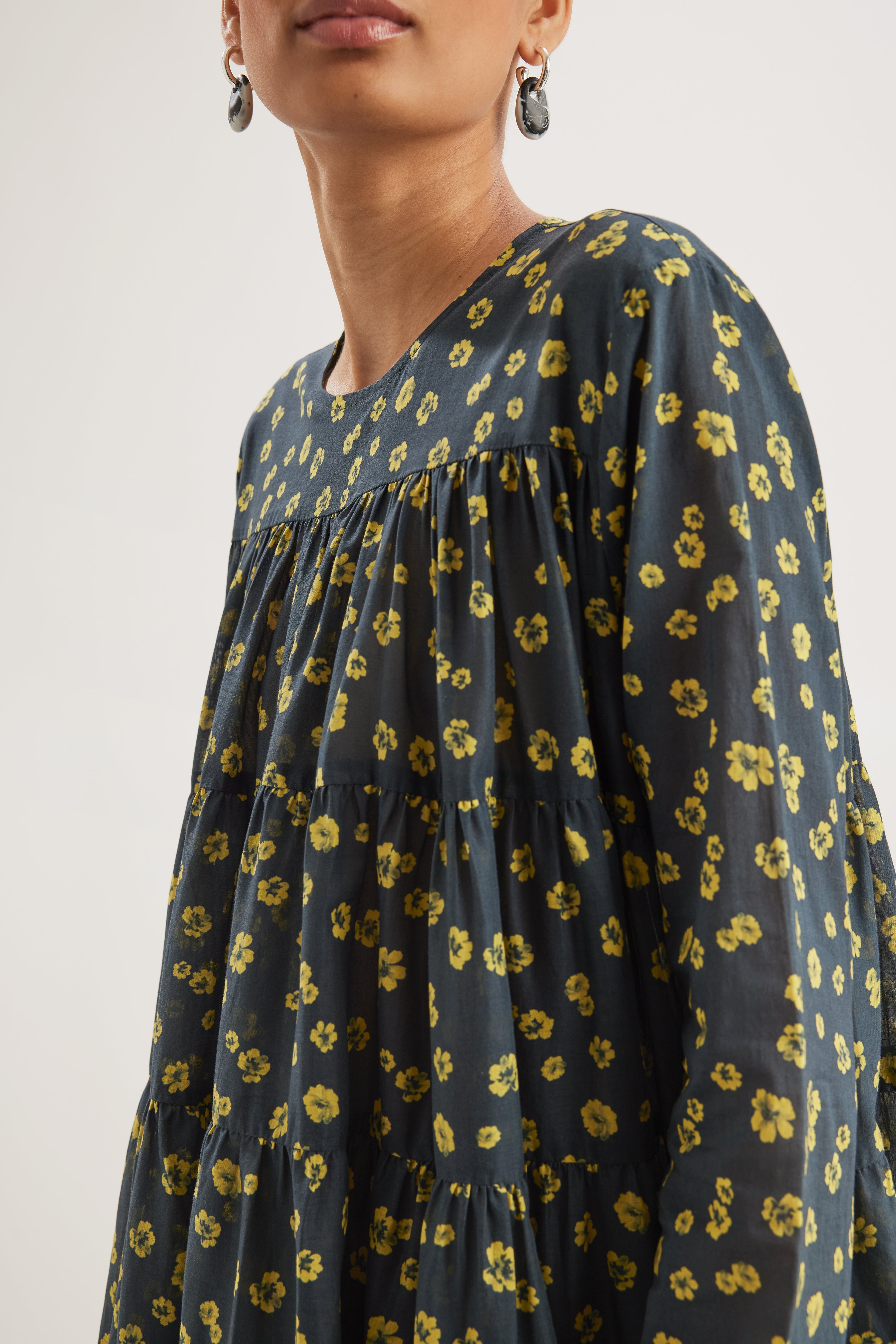 Soliman Dress in Lemon Navy Floral Print