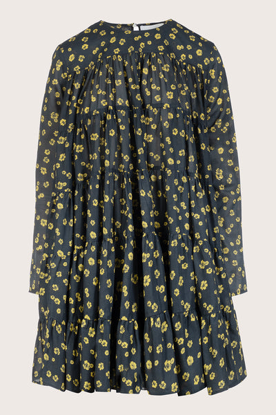 Soliman Dress in Lemon Navy Floral Print