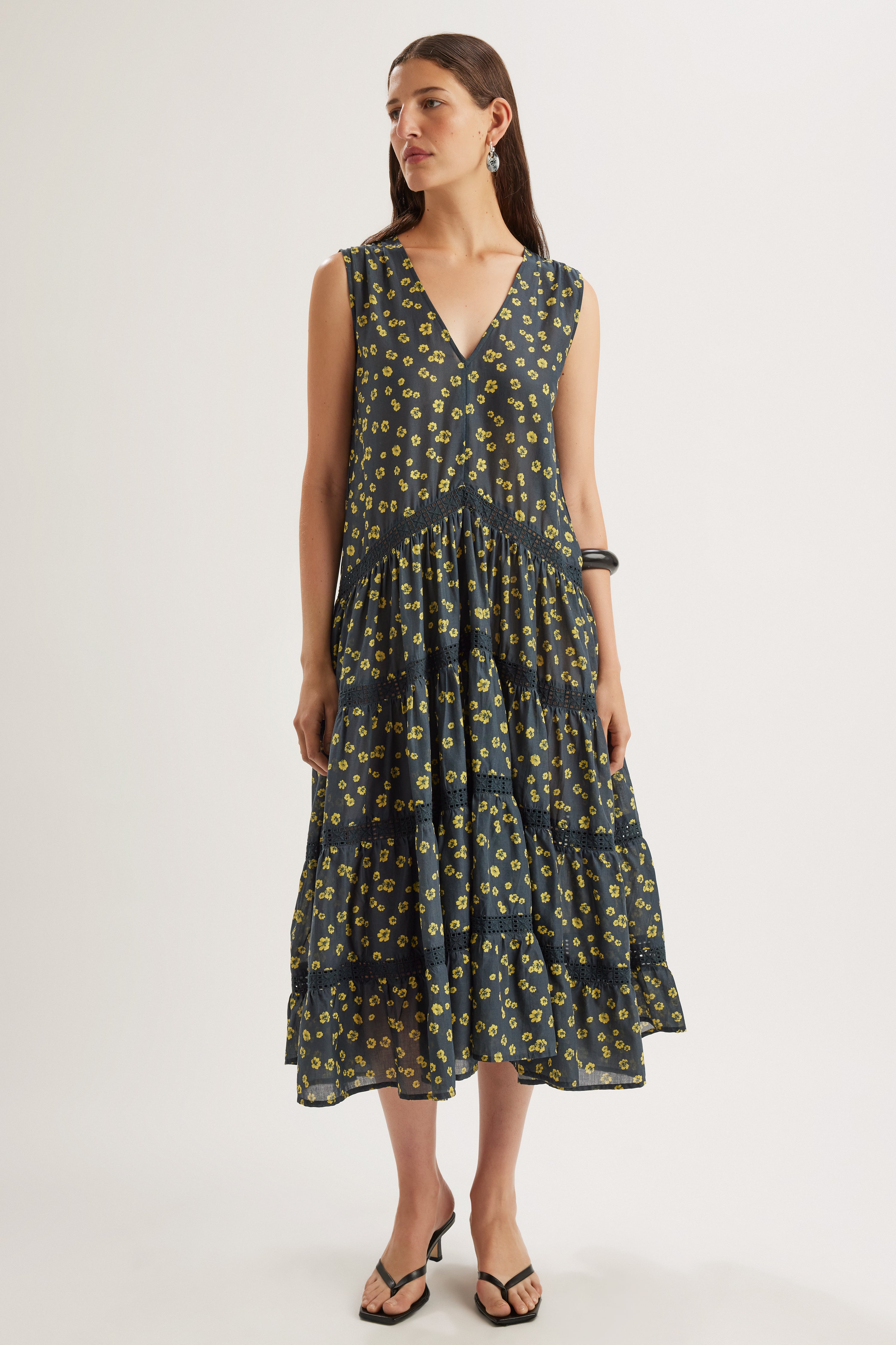 Wallis Dress in Lemon Navy Floral Print