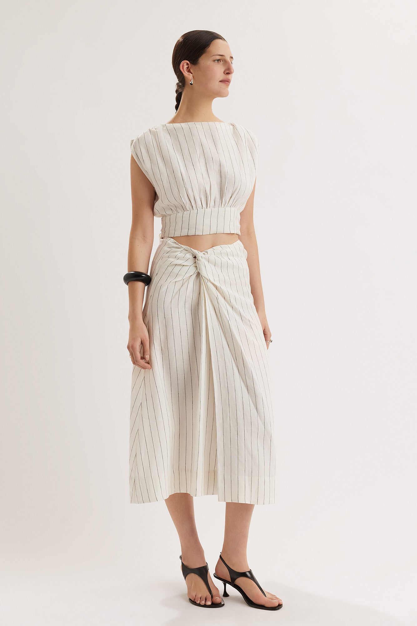 Shaan Top in Ivory Black Stripe
