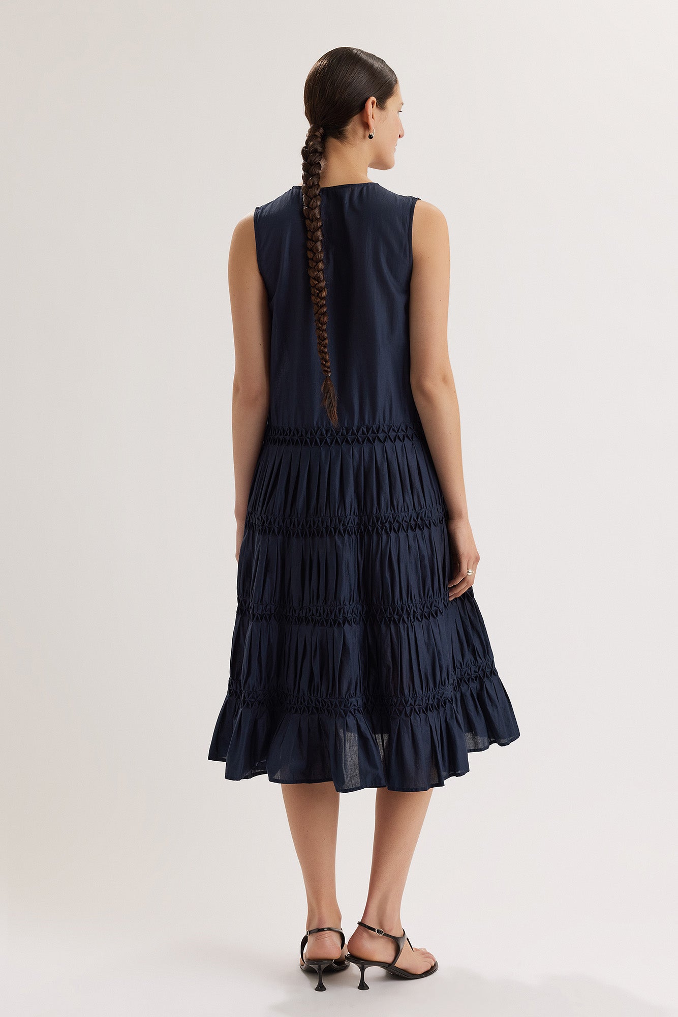 Wallis Smocked Dress in Navy