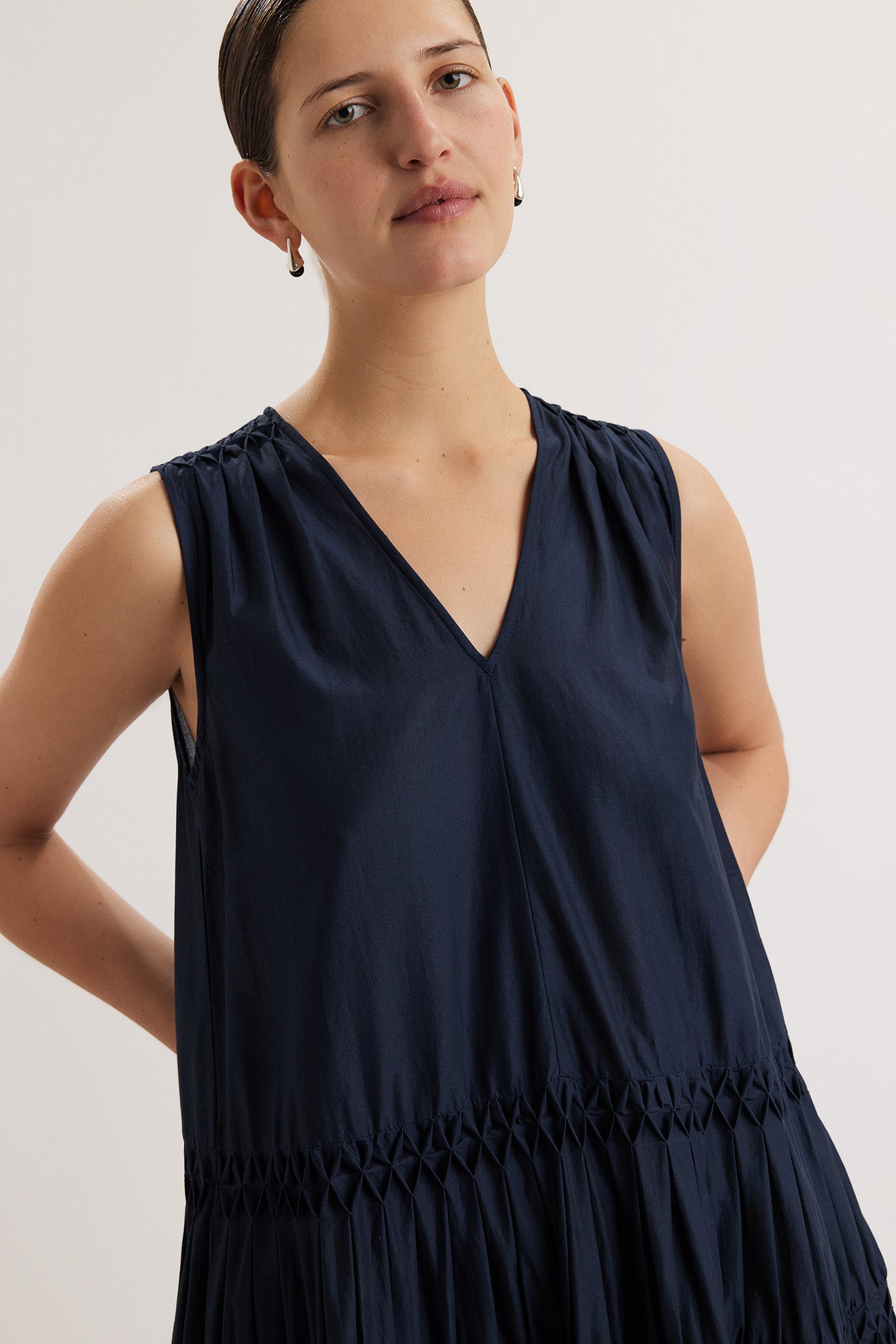 Wallis Smocked Dress in Navy