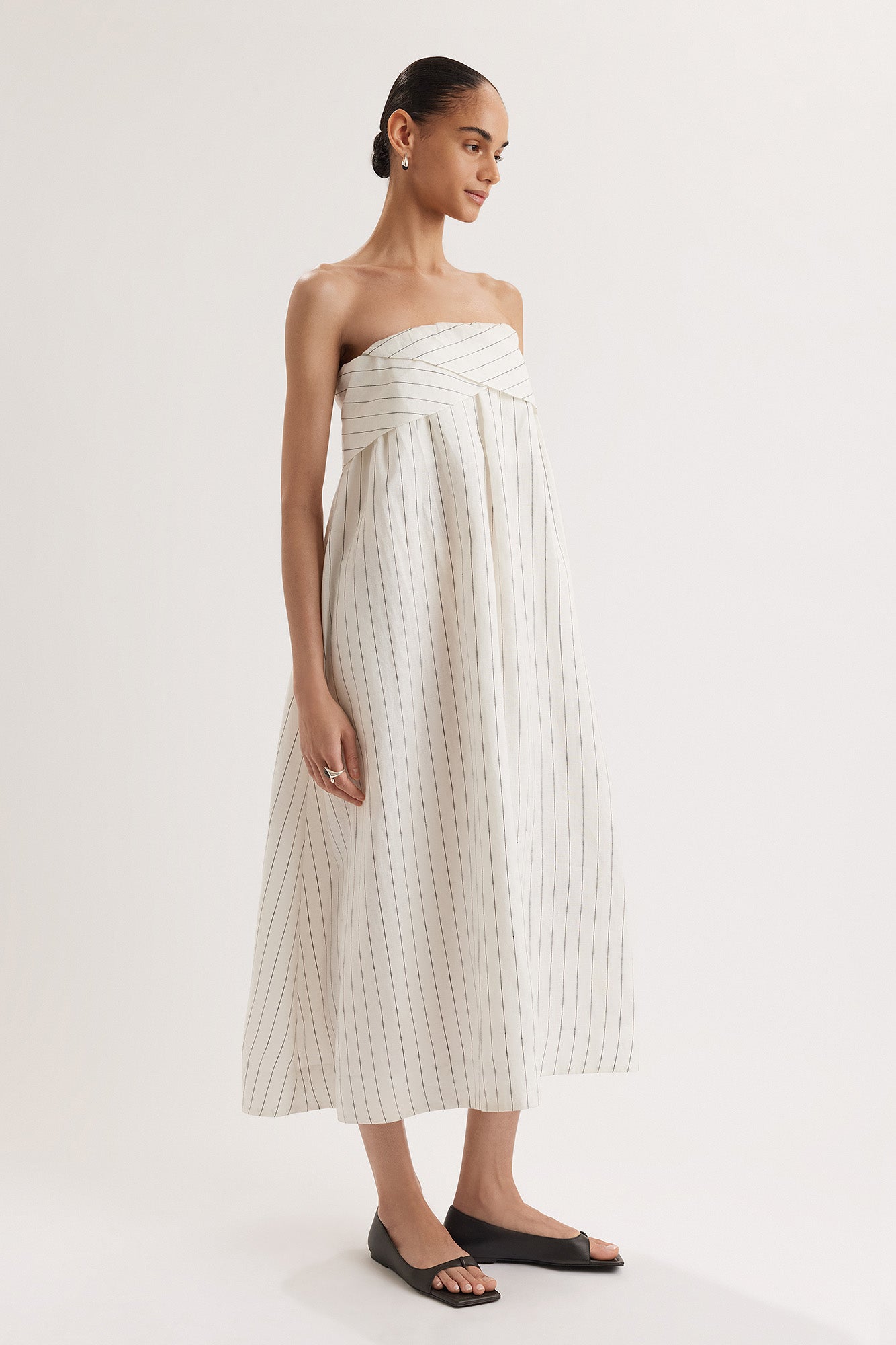 Mogra Dress in Ivory Black Stripe