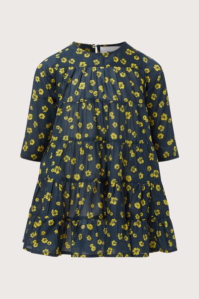 Enfant Soliman Dress in Lemon Navy Floral Print