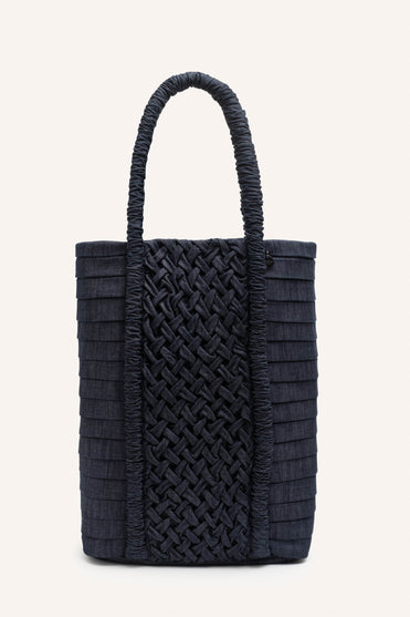 Asha Smocked Tote in Dark Denim