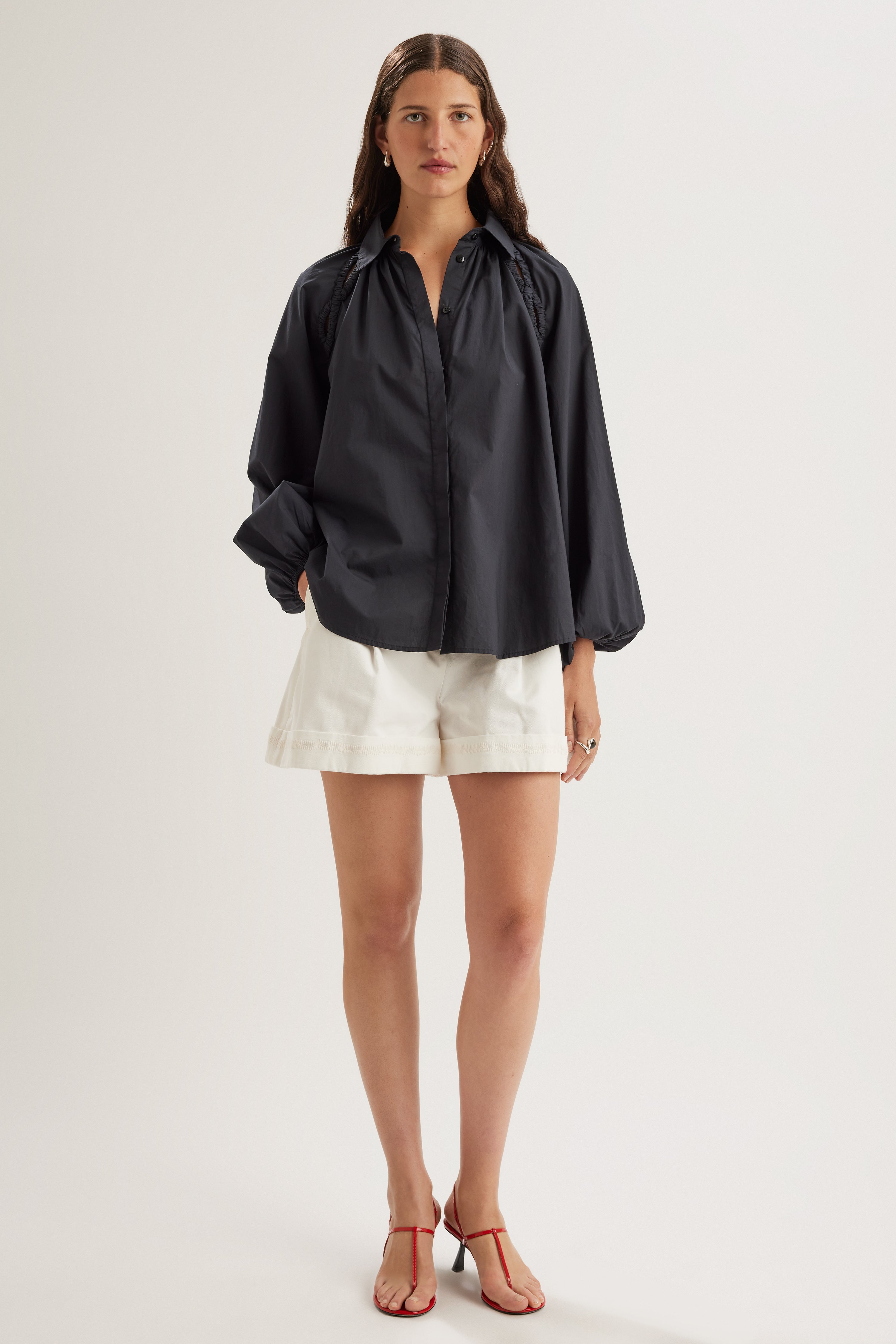 Tiana Poplin Top in Black