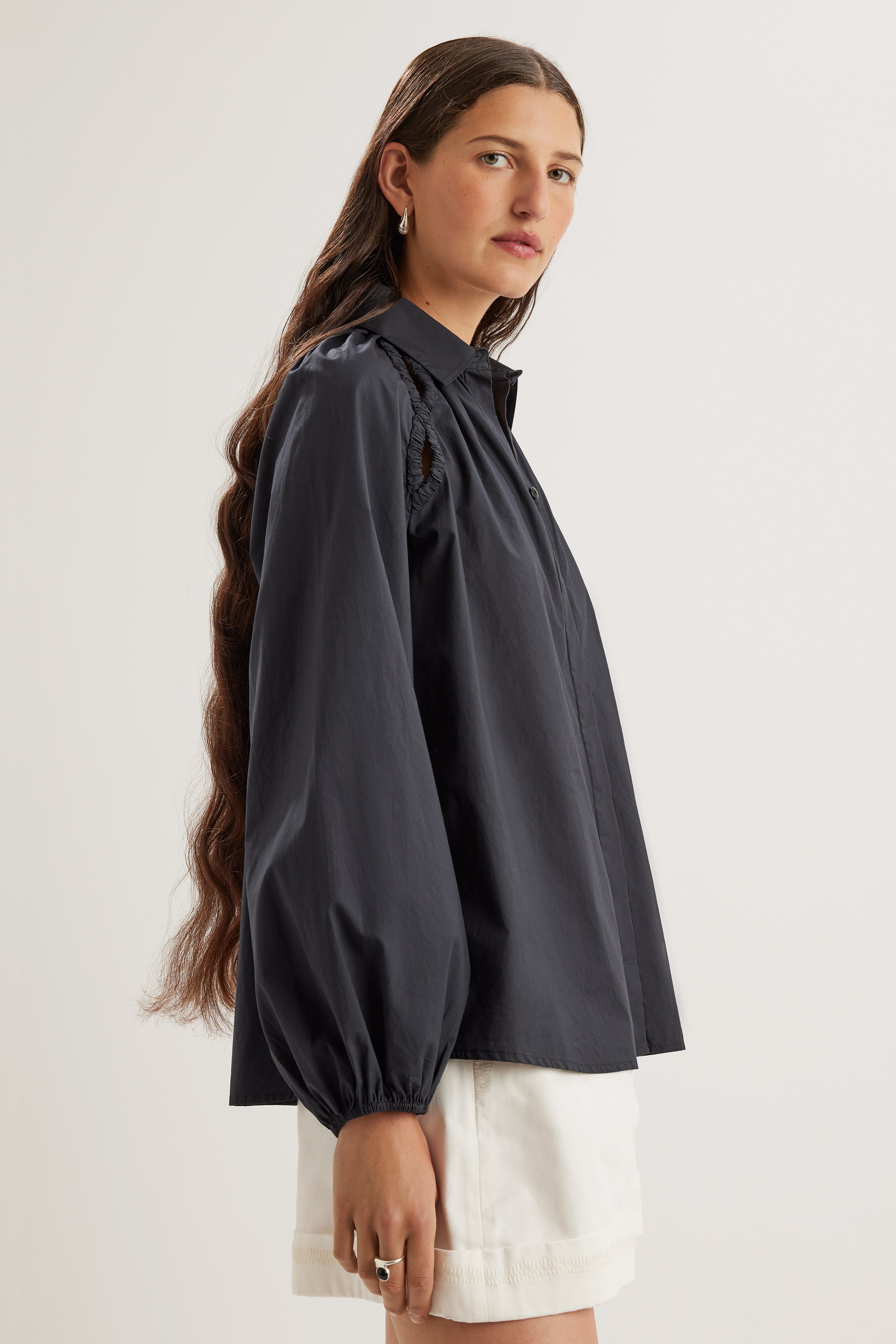 Tiana Poplin Top in Black