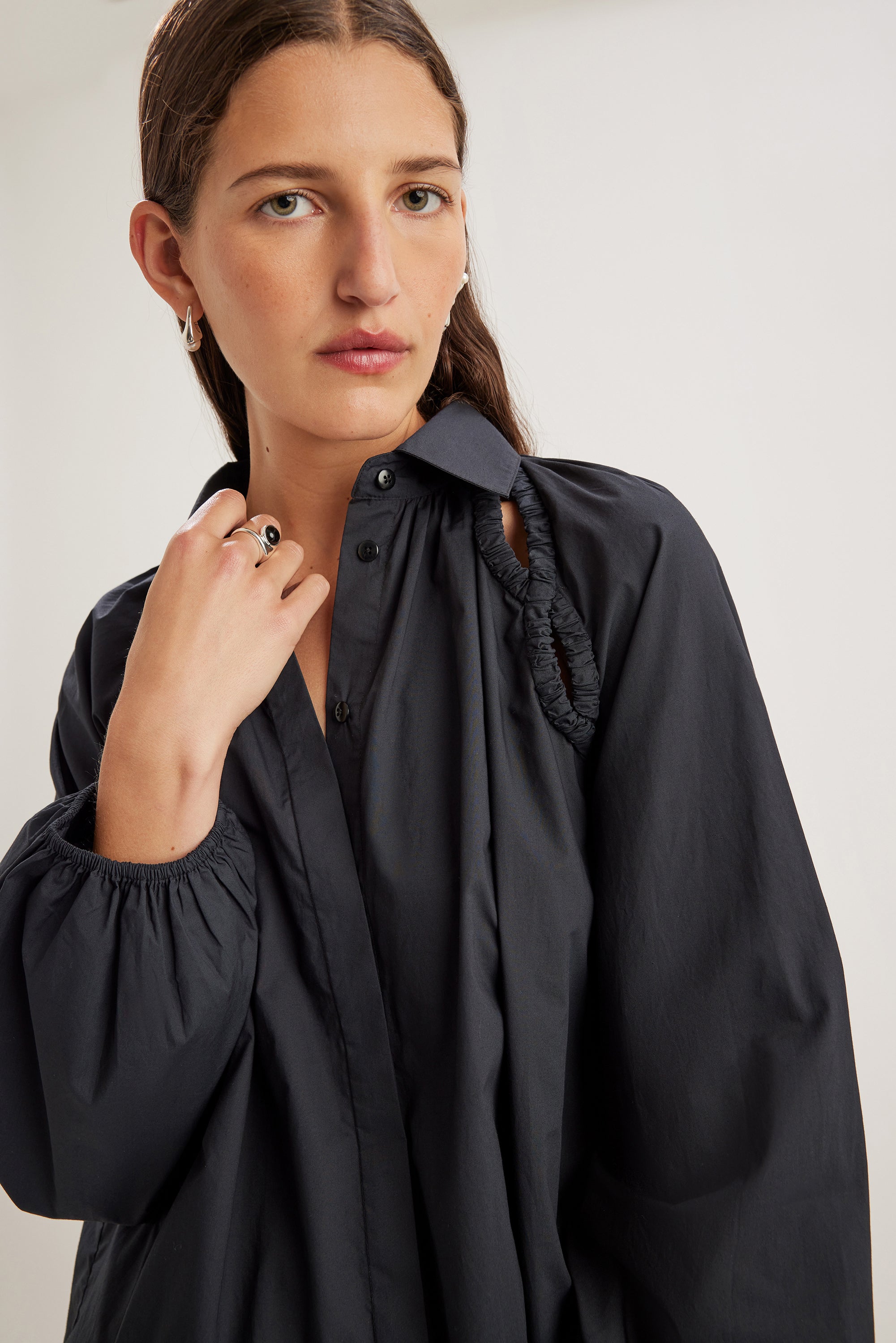 Tiana Poplin Top in Black