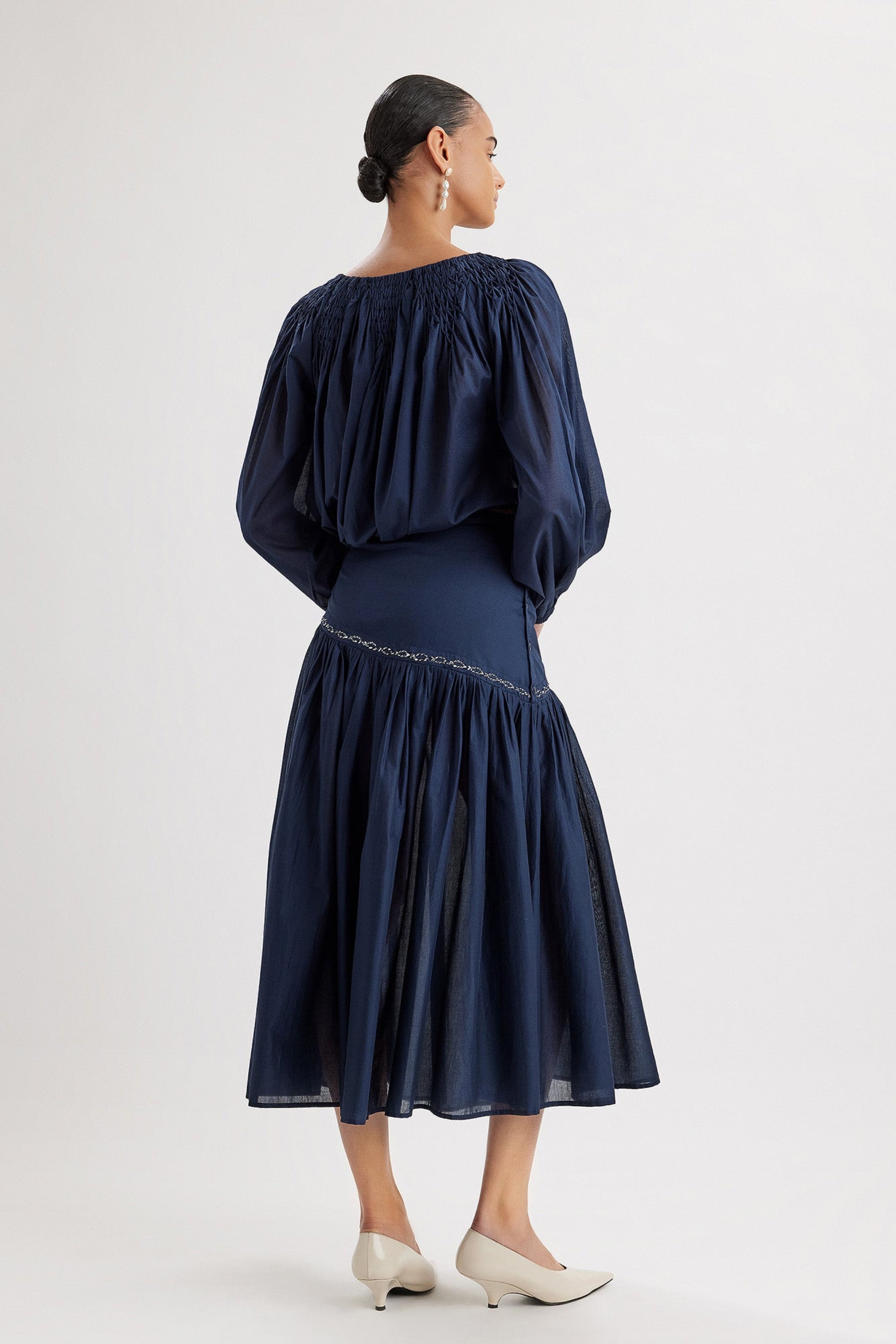 Lotus Long Sleeve Top in Navy | Merlette