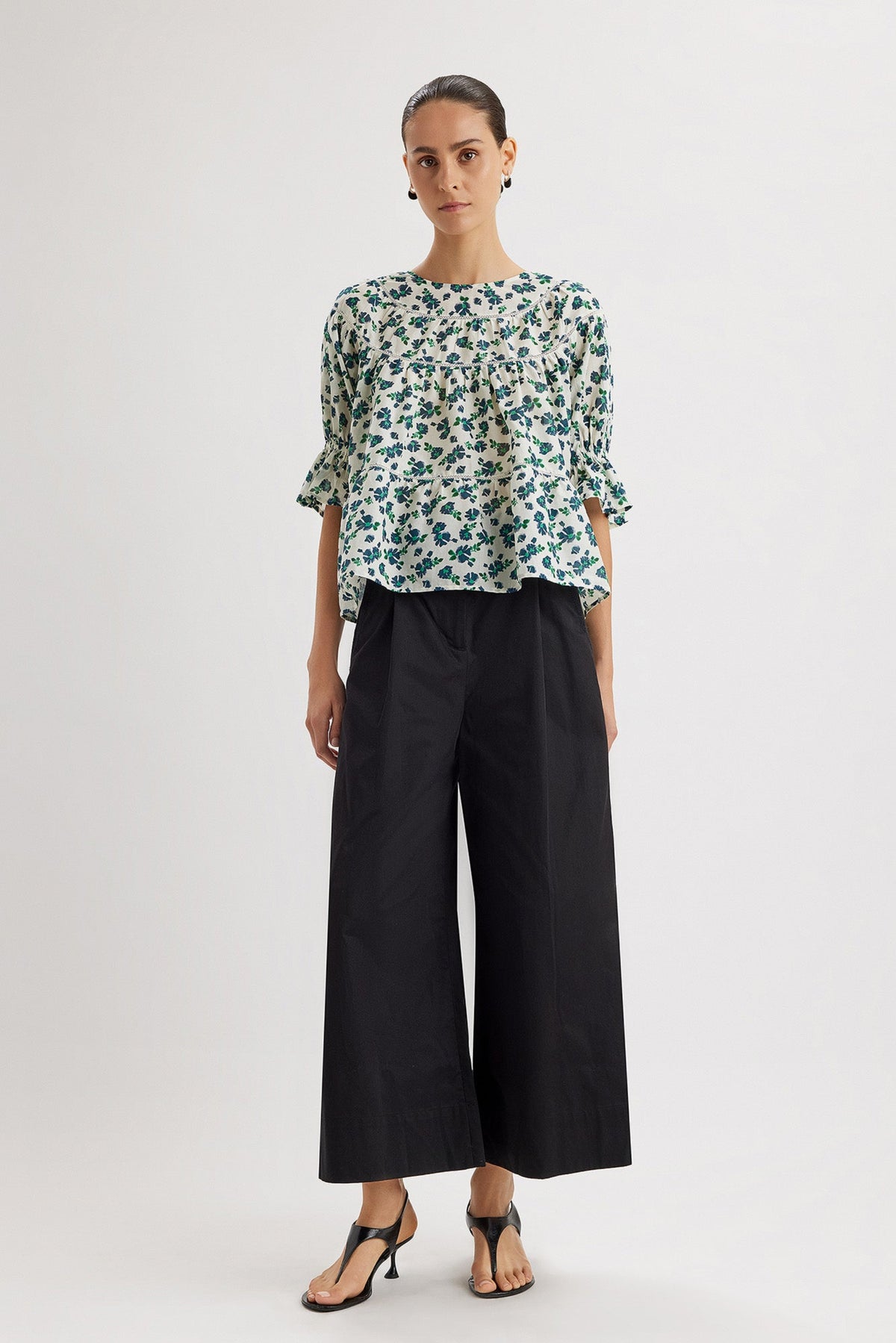 Sol Top in Navy Green Floral Print