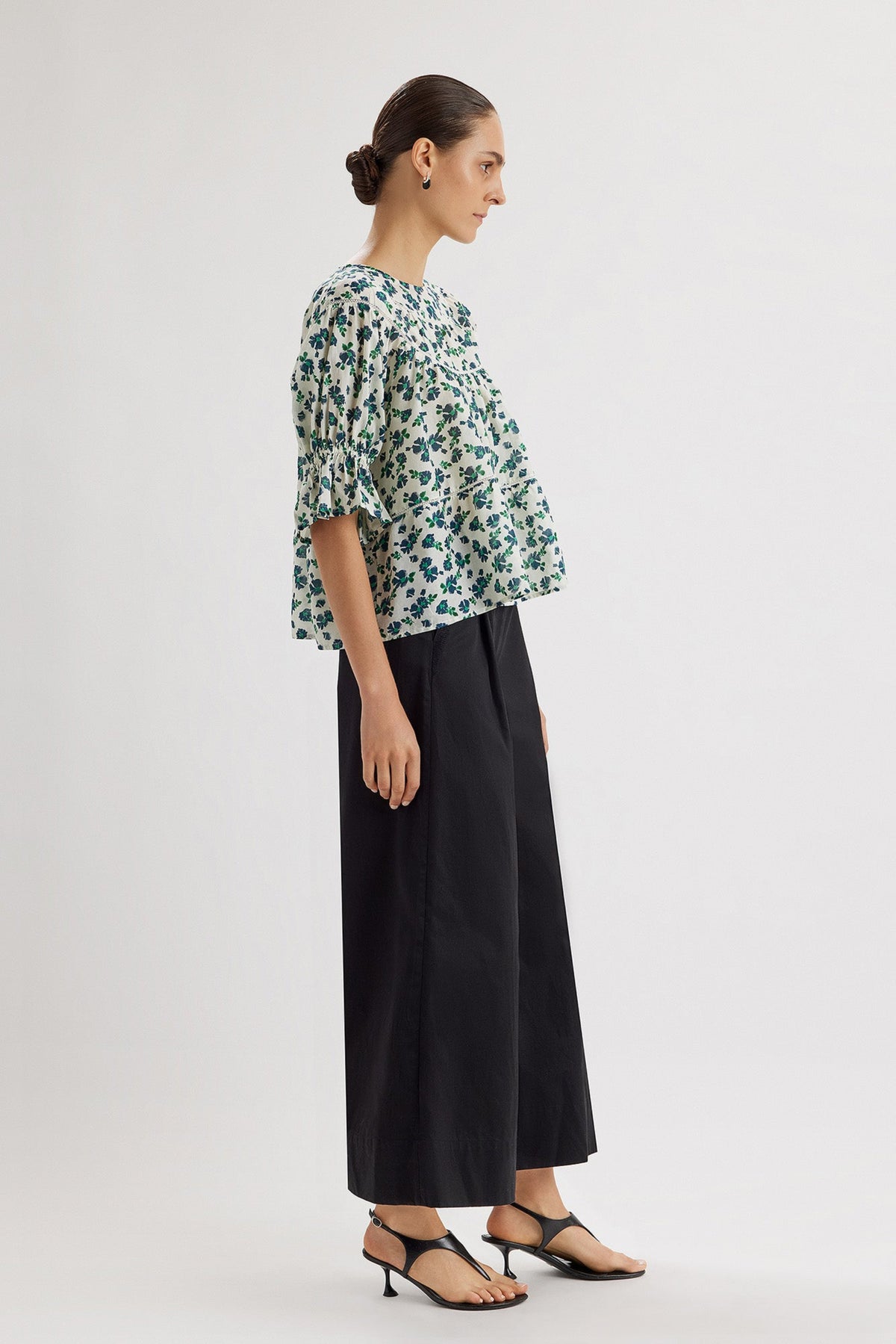 Sol Top in Navy Green Floral Print