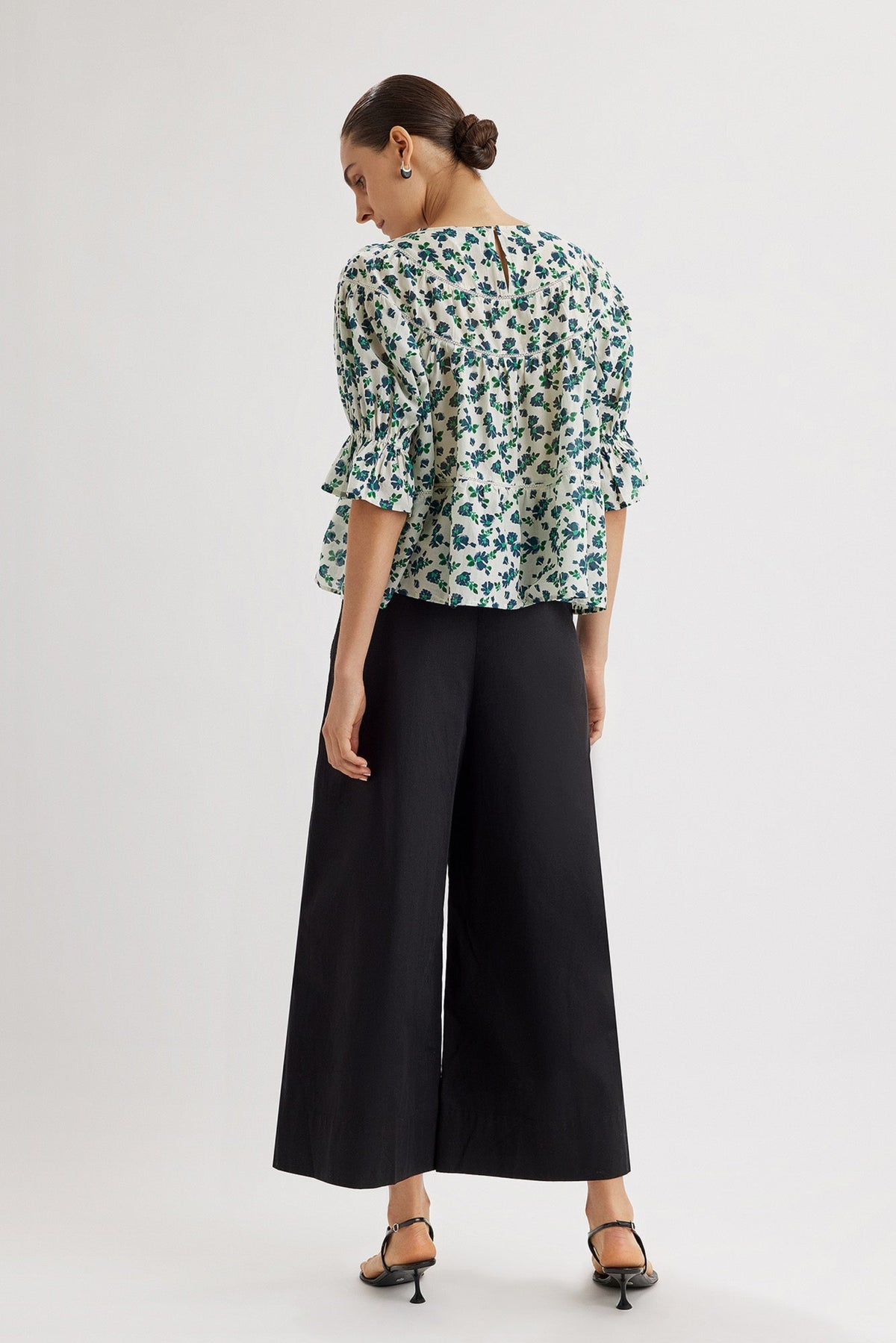 Sol Top in Navy Green Floral Print