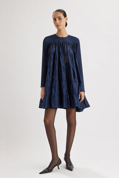 Soliman Embellished Dress in Navy | Merlette