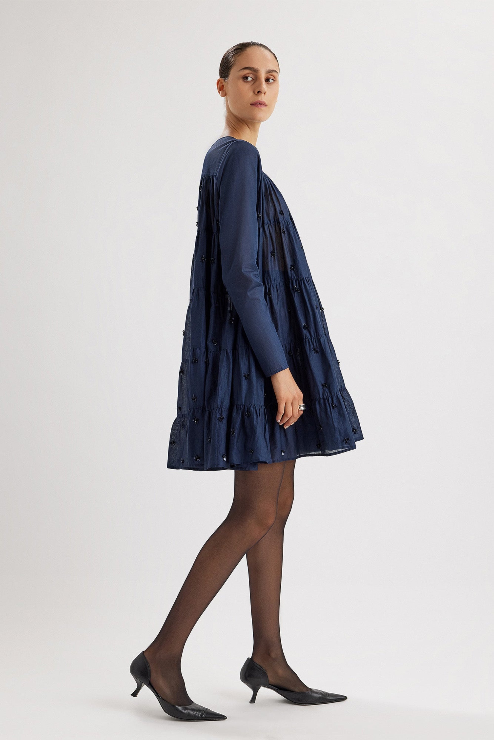 Soliman Embellished Dress in Navy | Merlette
