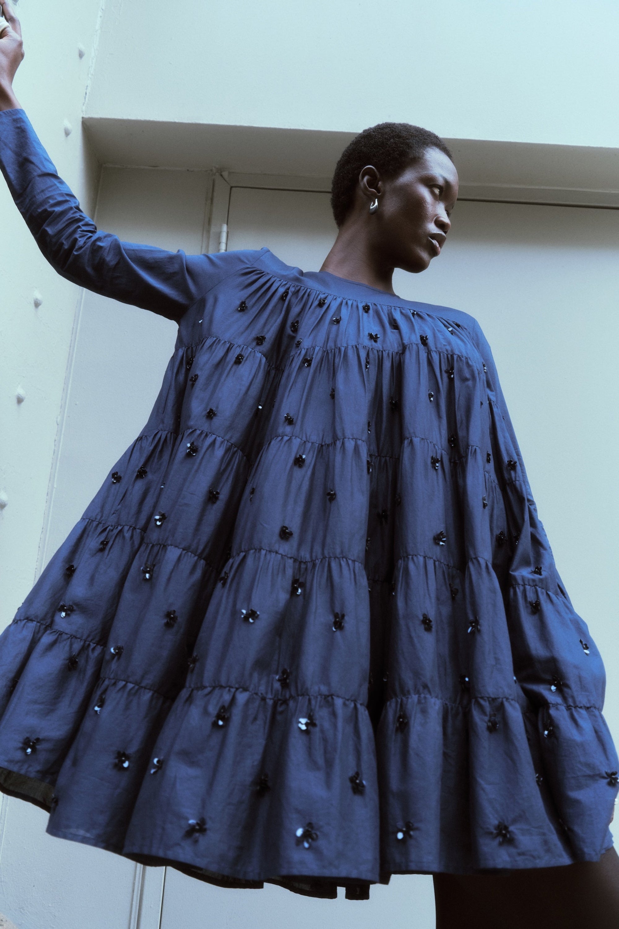 Soliman Embellished Dress in Navy | Merlette