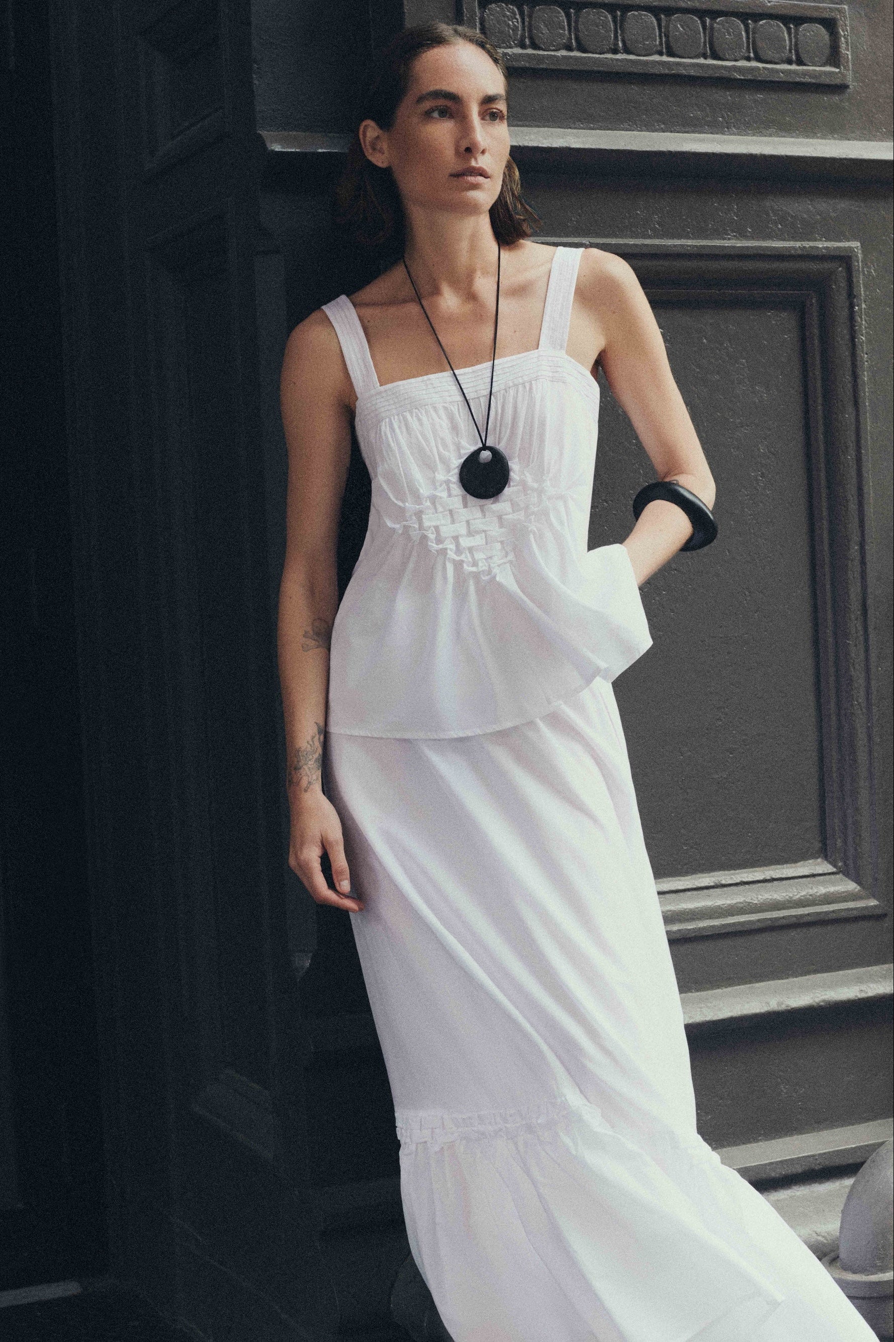 トップス marno Maya tops / White Women's White Mesh Sleeve Top | Marcella