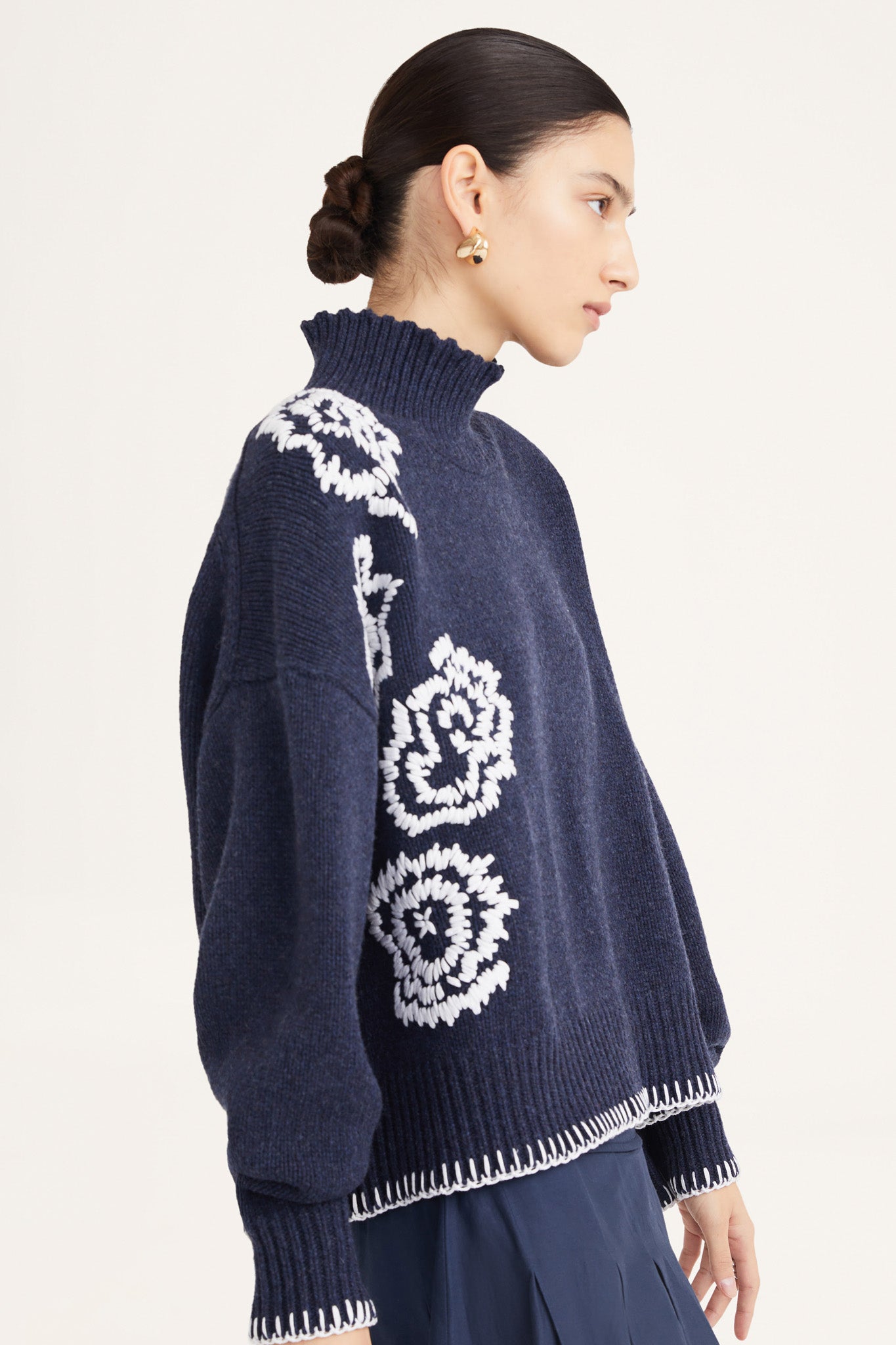 Lulea Sweater in Navy Ivory Emb