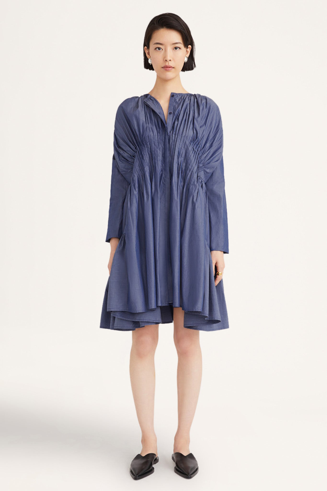 Martel Pleated Dress in Dark Chambray