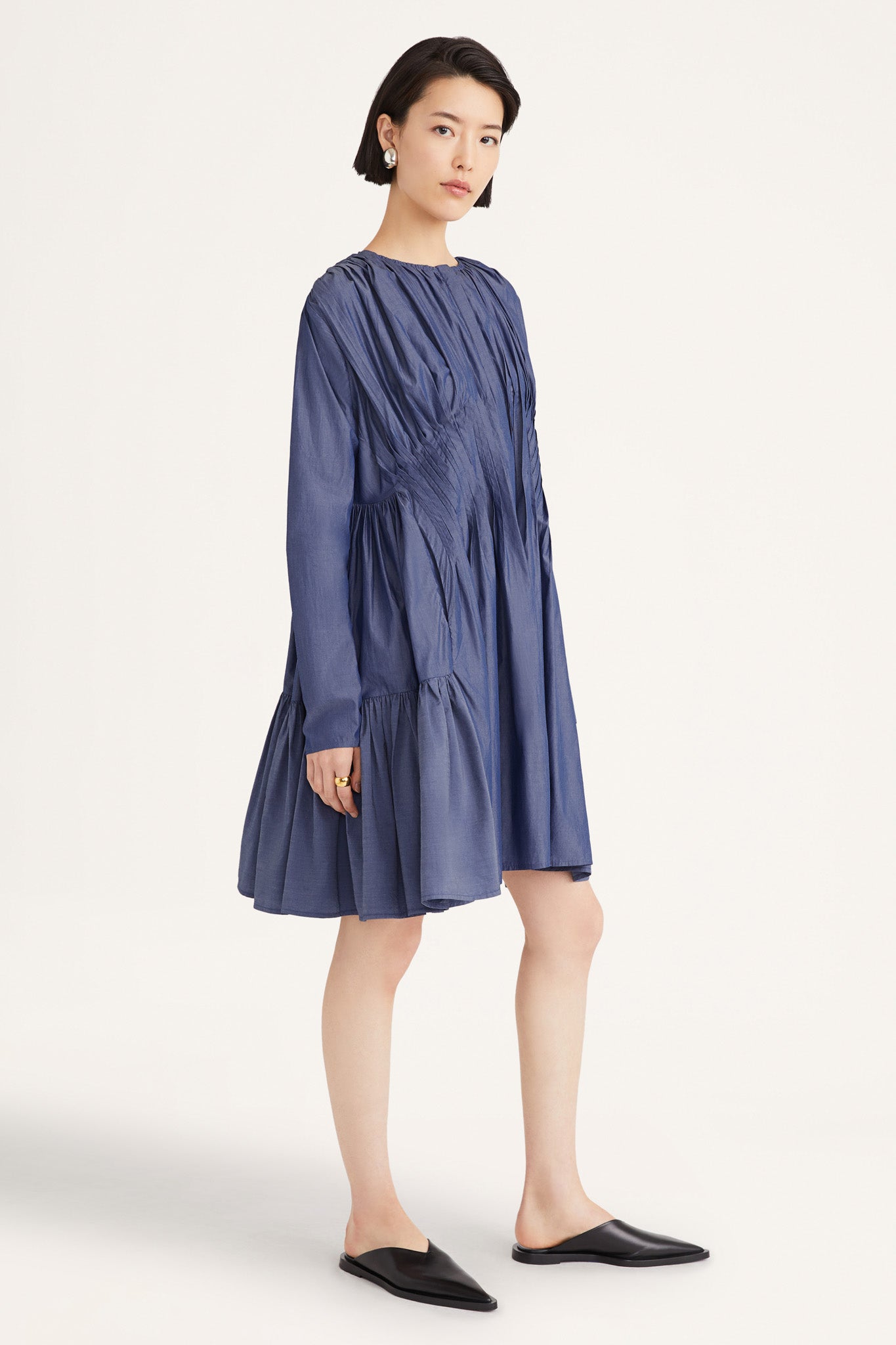 Martel Pleated Dress in Dark Chambray