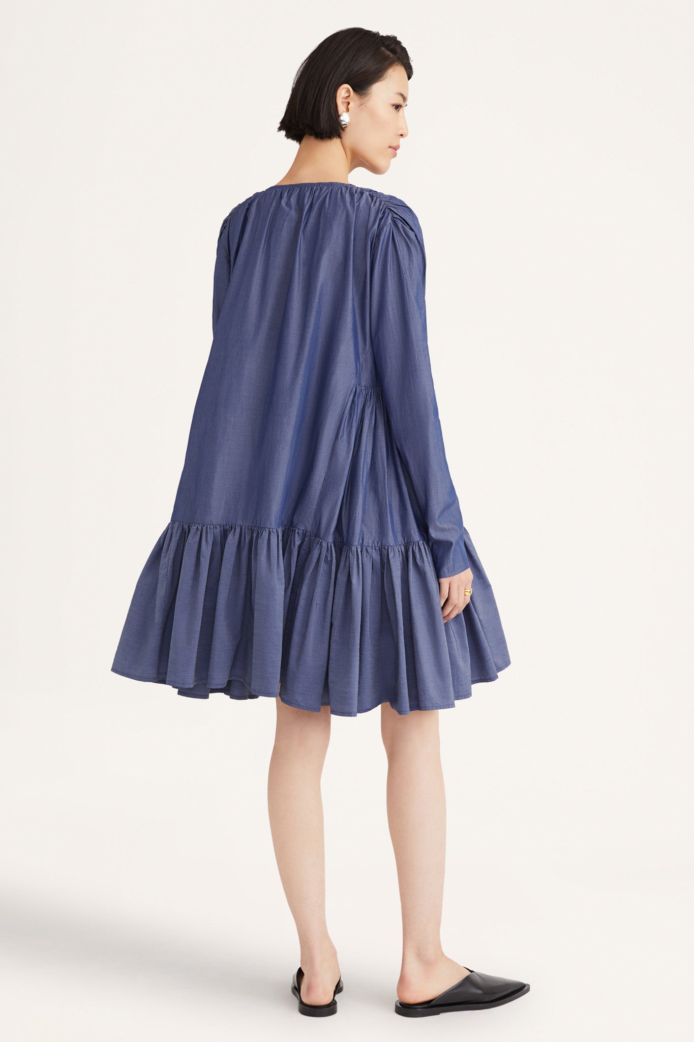 Martel Pleated Dress in Dark Chambray