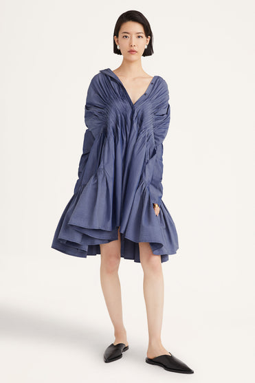 Martel Pleated Dress in Dark Chambray