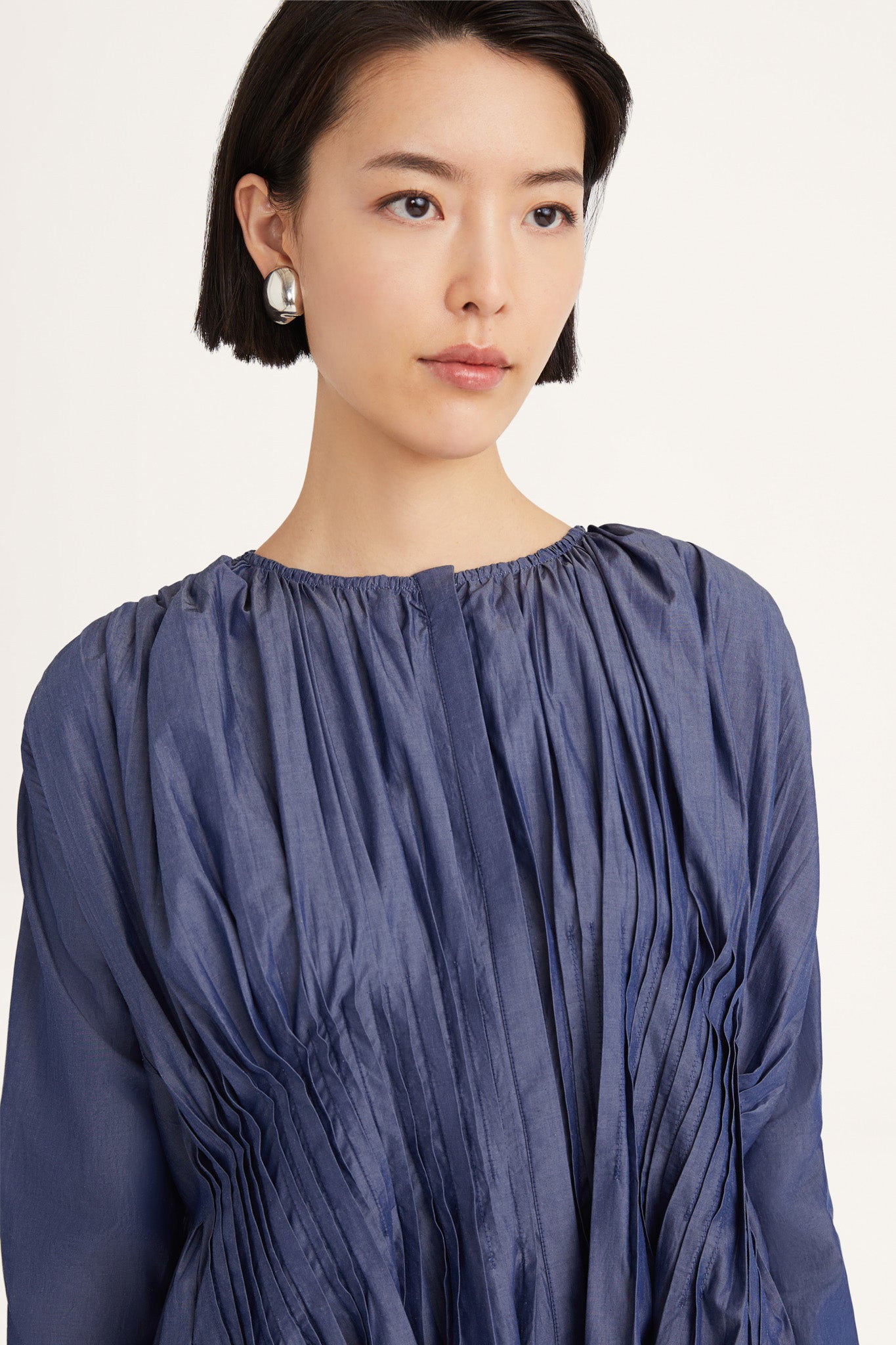 Martel Pleated Dress in Dark Chambray