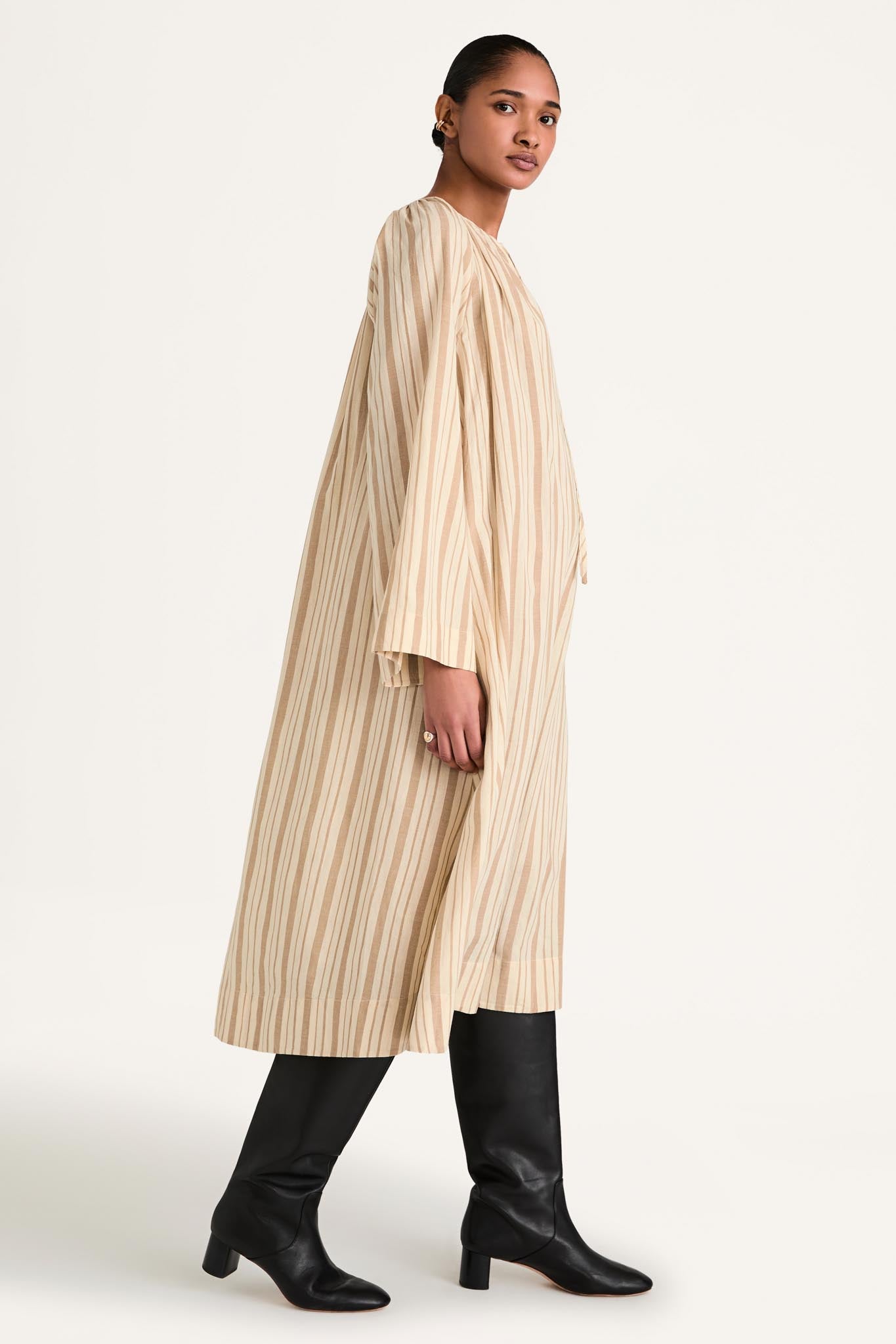 Ami Dress in Driftwood Yarn Dyed Stripe