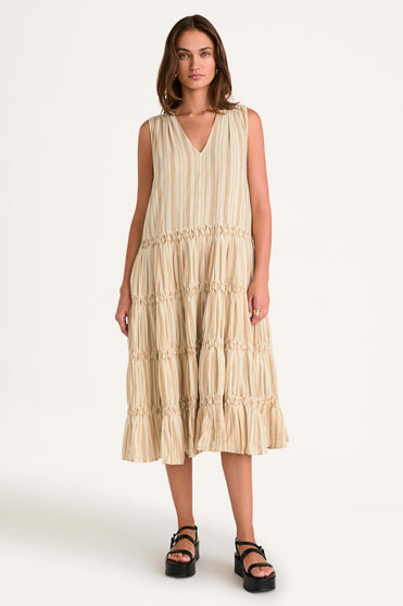 Wallis Smocked Dress in Driftwood Yarn Dyed Stripe