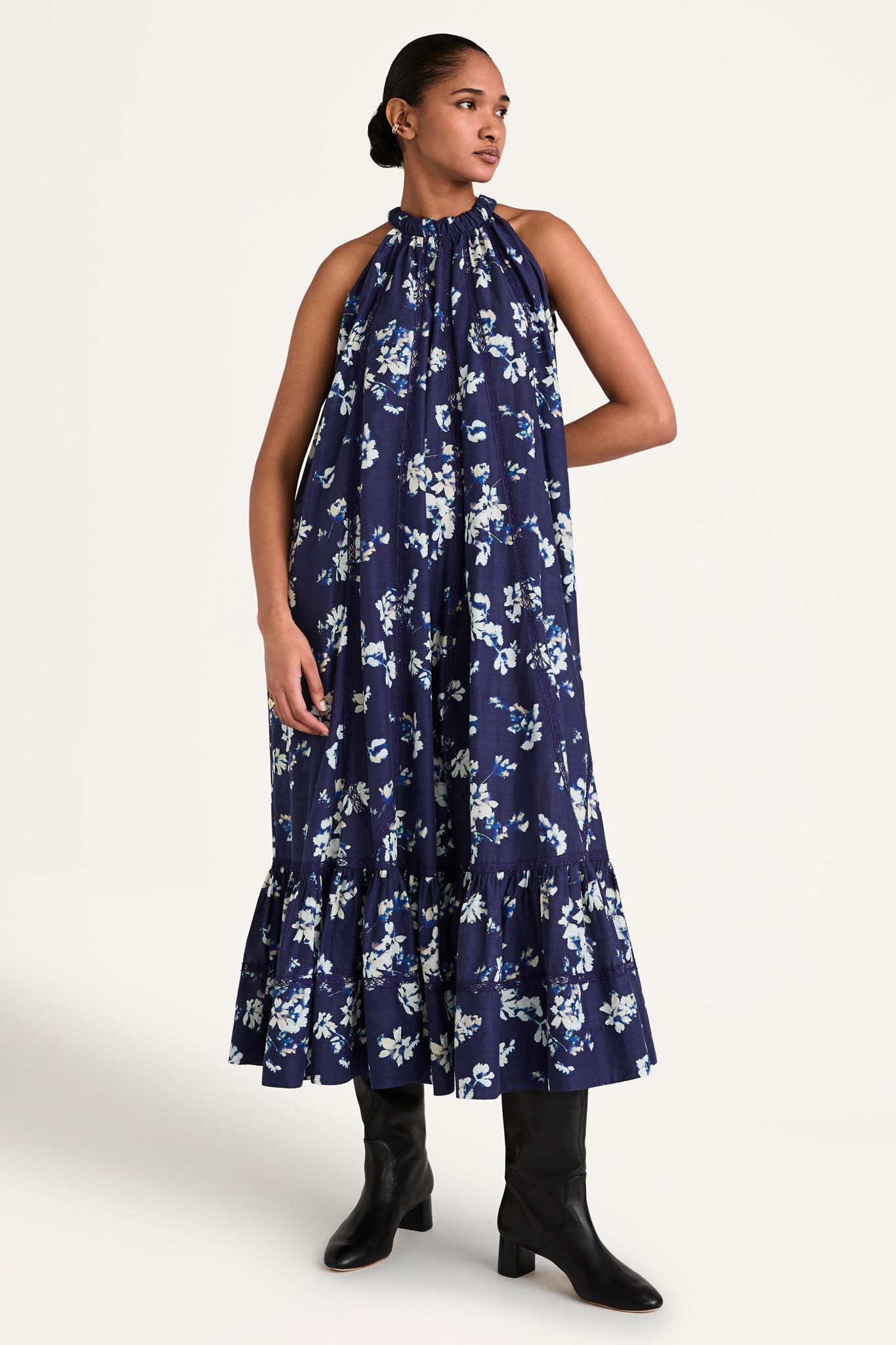 Celestia Dress in Indigo Floral Print