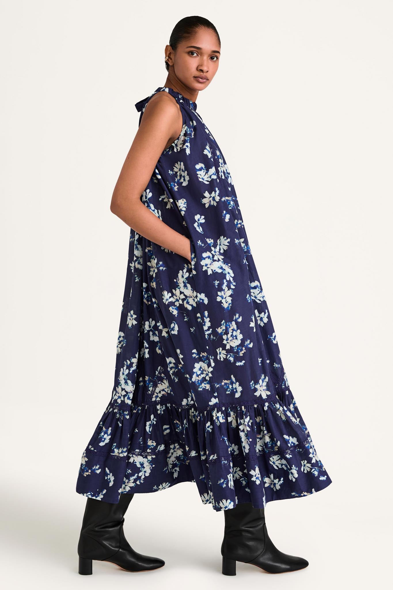 Celestia Dress in Indigo Floral Print