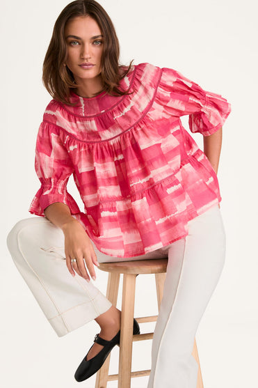 Sol Top in Pink Patchwork Print