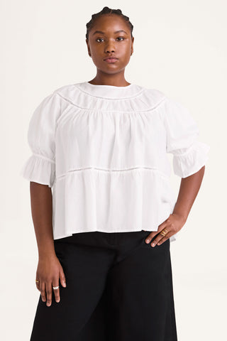 Merlette Sol Tiered Pima Cotton-lawn Blouse In White