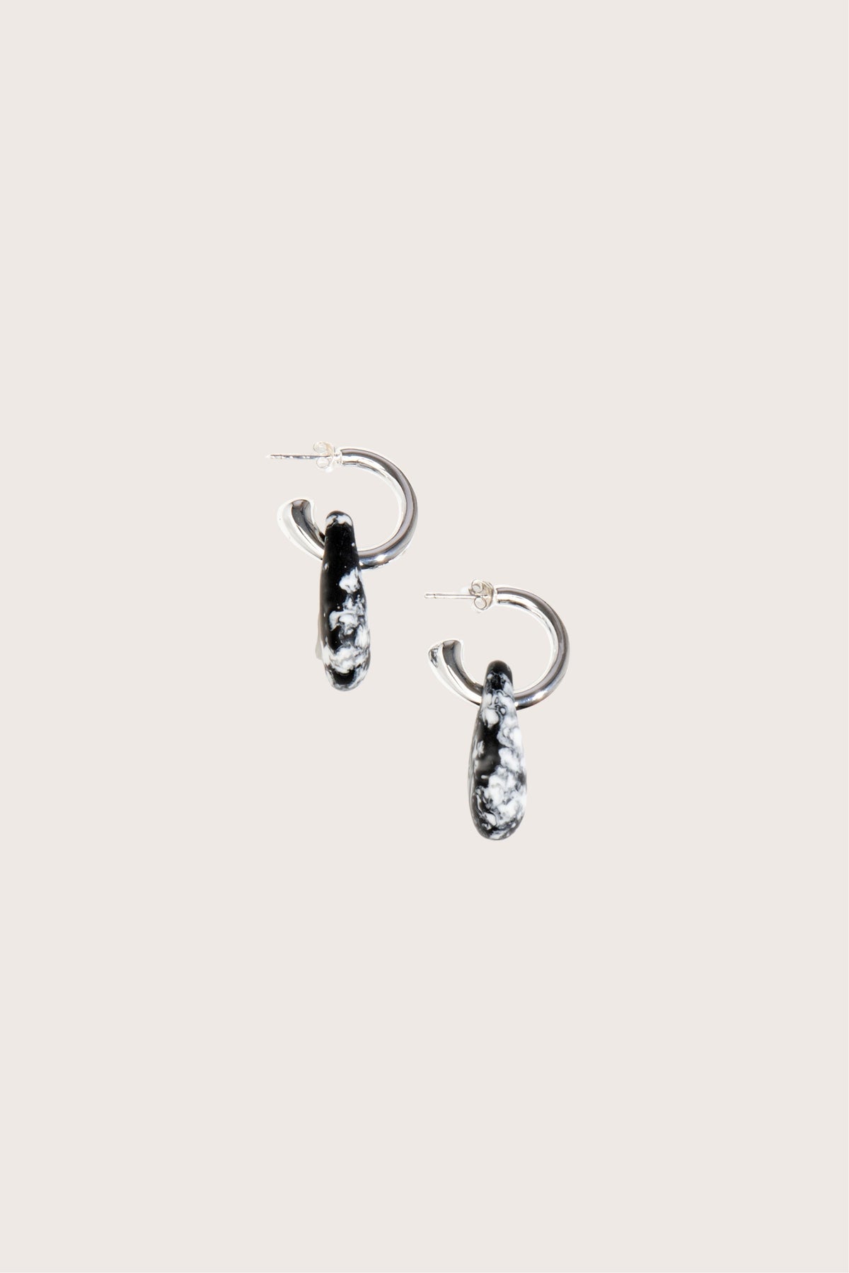 Small Rock Hoop Earrings Marble Silver