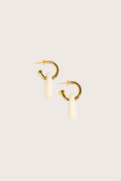 Small Rock Hoop Earrings in Cream/Brass