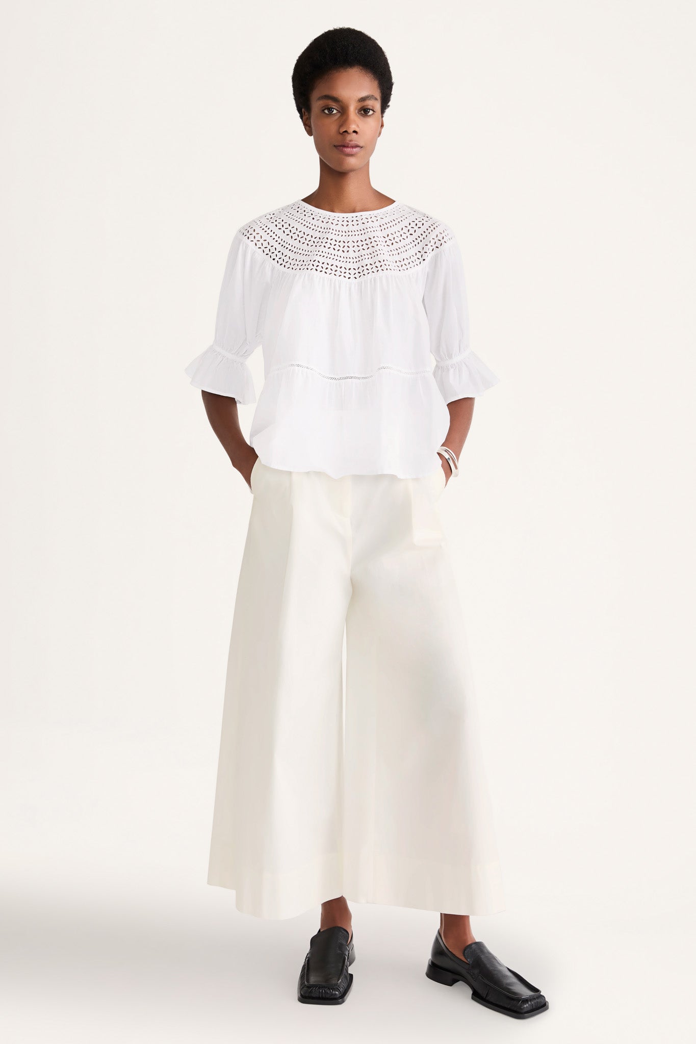 Sargent Emb Pant in Ivory