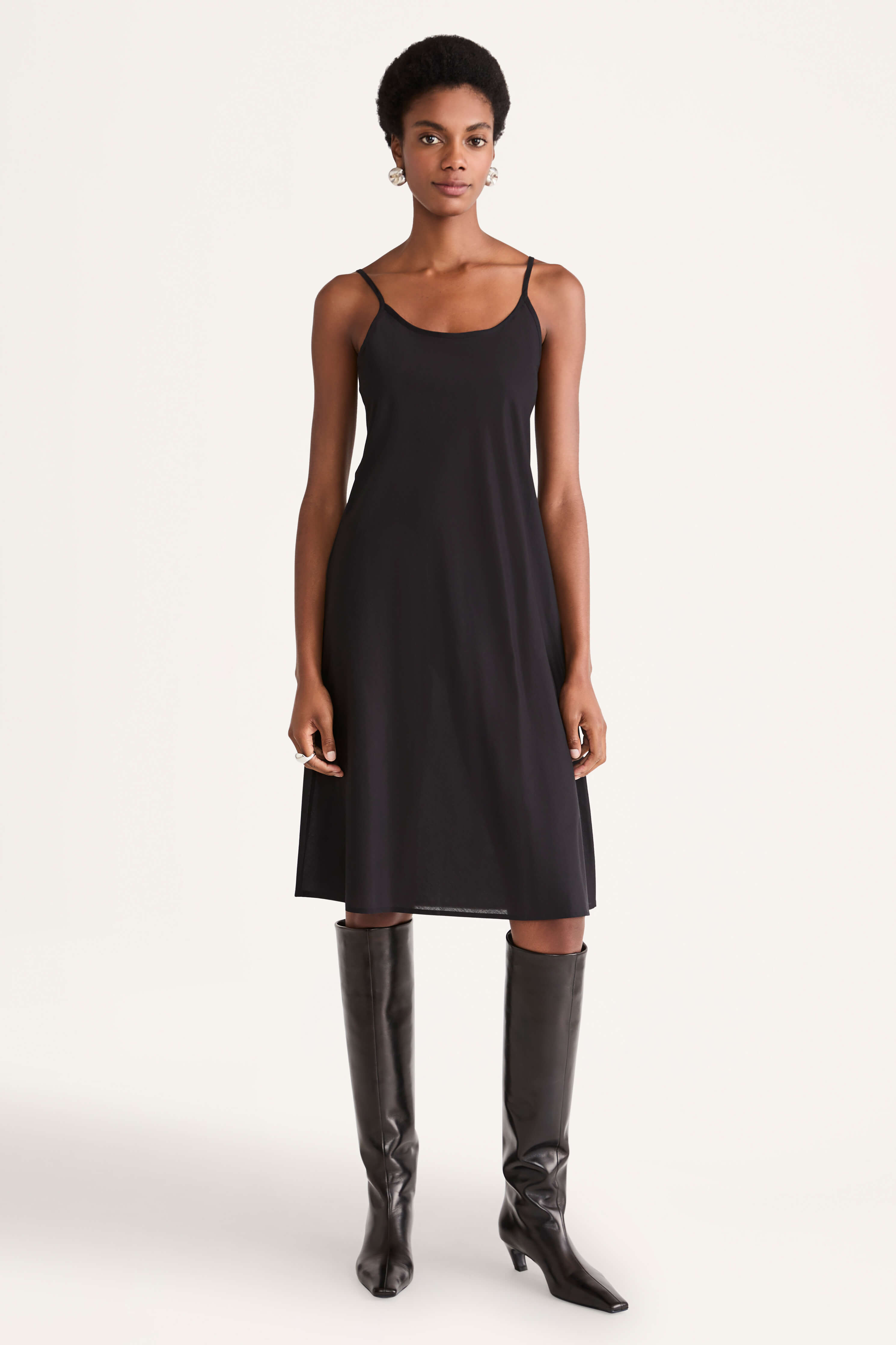 Midi Slip Dress in Black