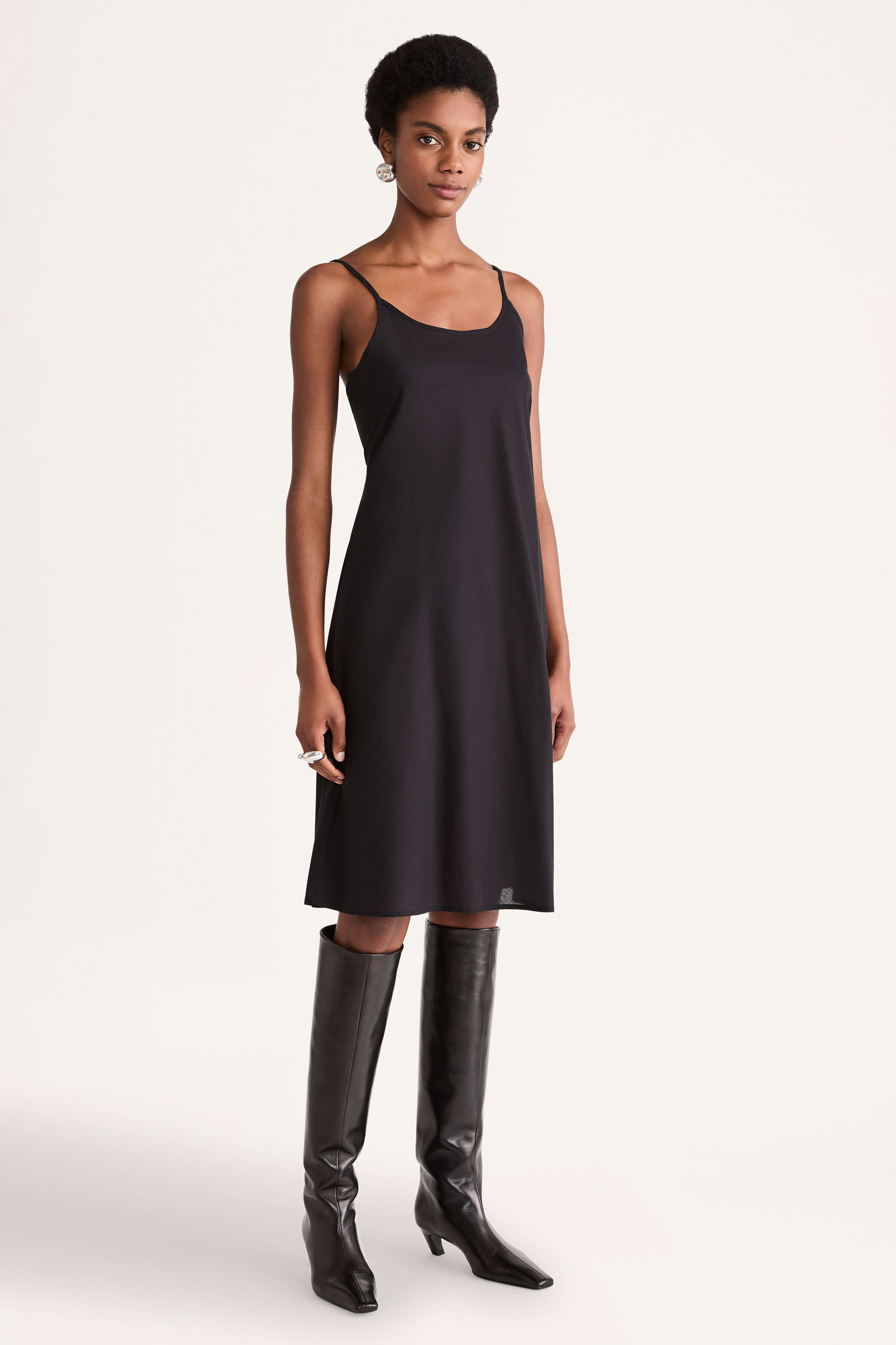 Midi Slip Dress in Black